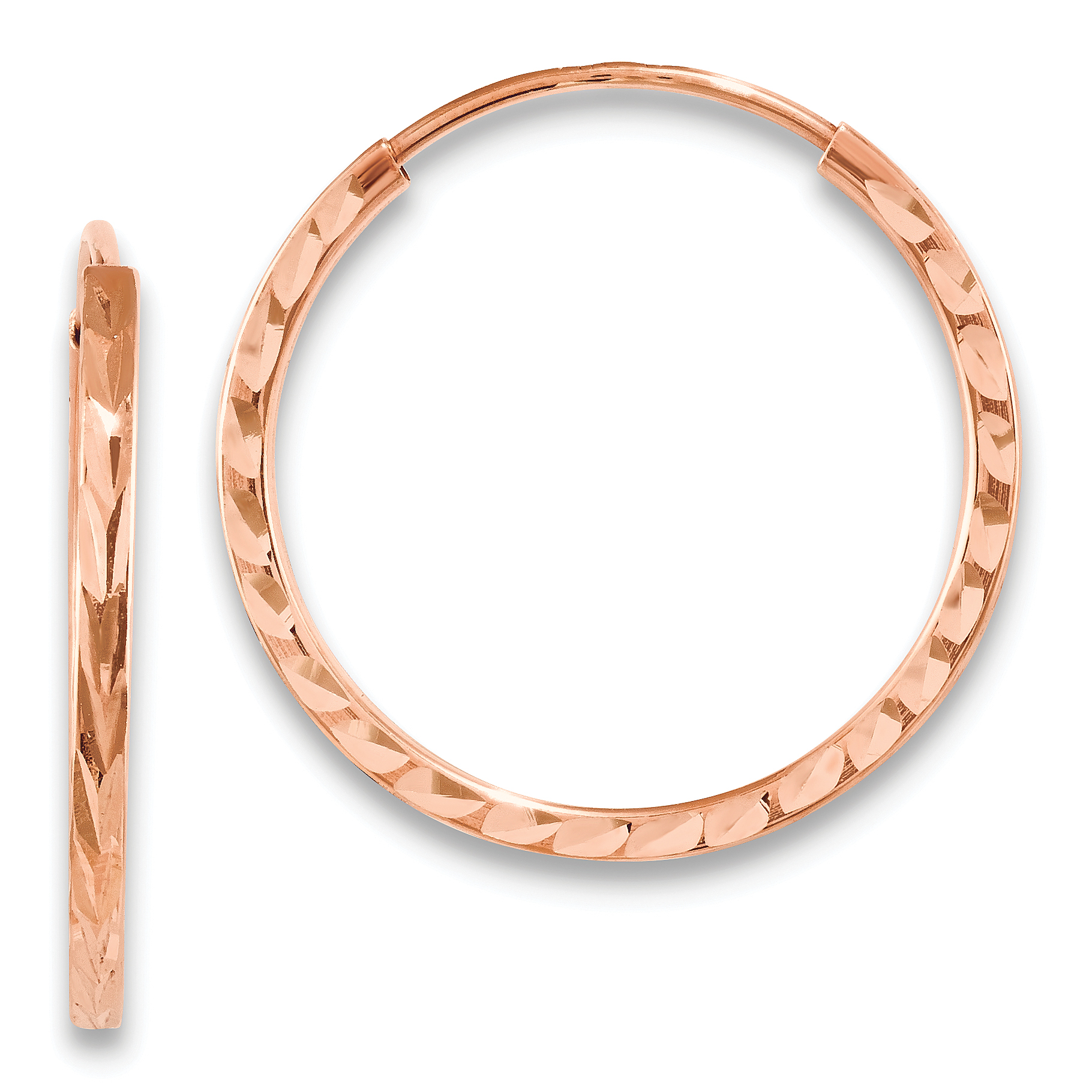  15 mm 14k Rose Gold Polished Diamond-cut Square Tube Endless Hoop Earrings  Unknown Friendly Weight 14K rose gold - view 6