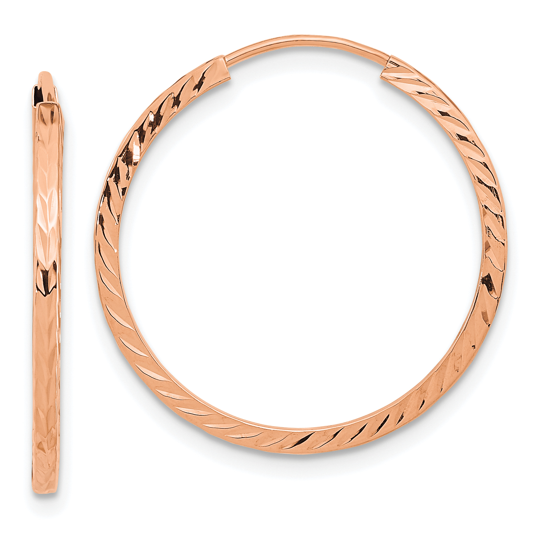  15 mm 14k Rose Gold Polished Diamond-cut Square Tube Endless Hoop Earrings  Unknown Friendly Weight 14K rose gold - view 10