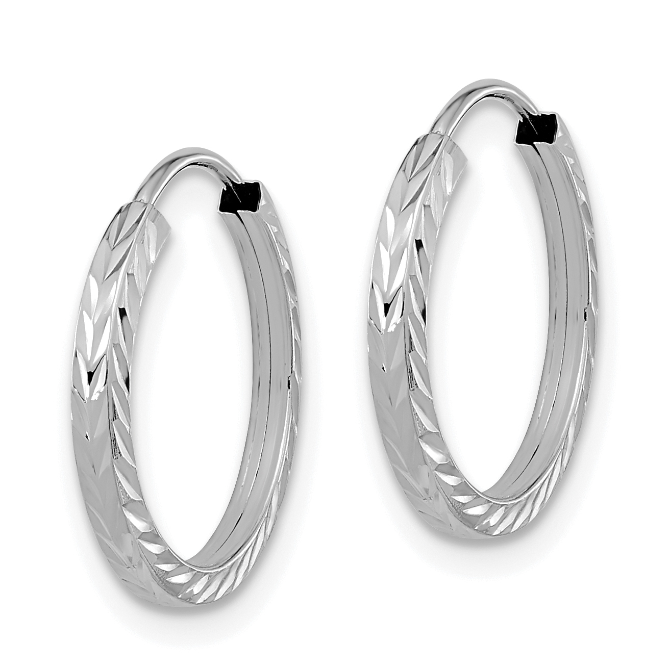  15 mm 14k White Gold Polished Diamond-cut Square Tube Endless Hoop Earrings  Unknown Friendly Weight 14K white gold