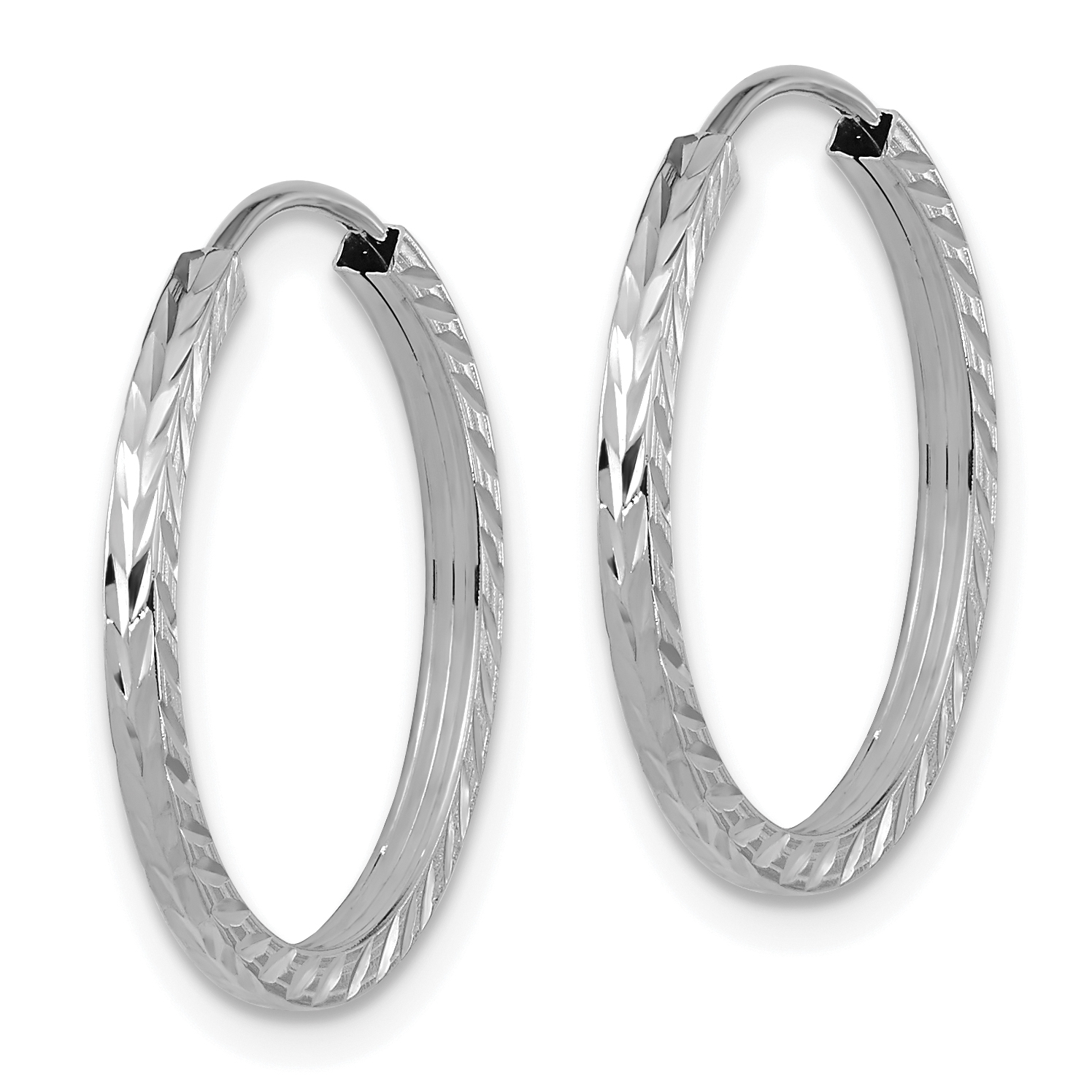  15 mm 14k White Gold Polished Diamond-cut Square Tube Endless Hoop Earrings  Unknown Friendly Weight 14K white gold - view 5