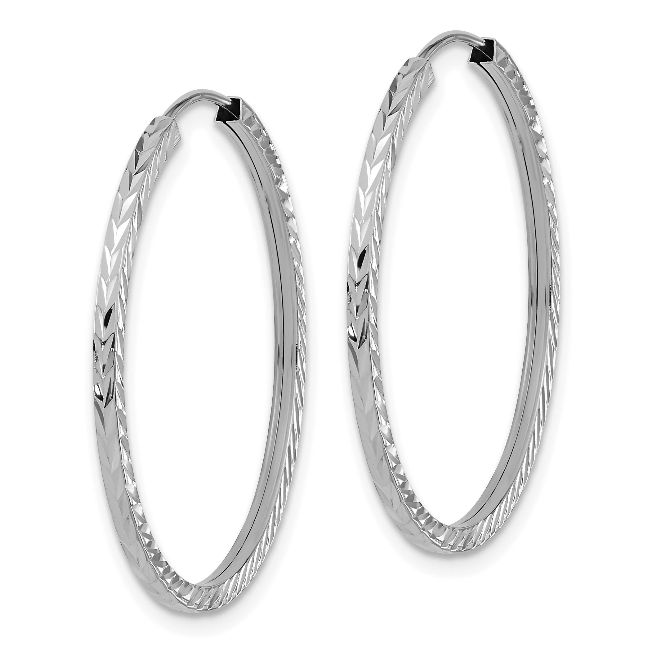  15 mm 14k White Gold Polished Diamond-cut Square Tube Endless Hoop Earrings  Unknown Friendly Weight 14K white gold - view 10