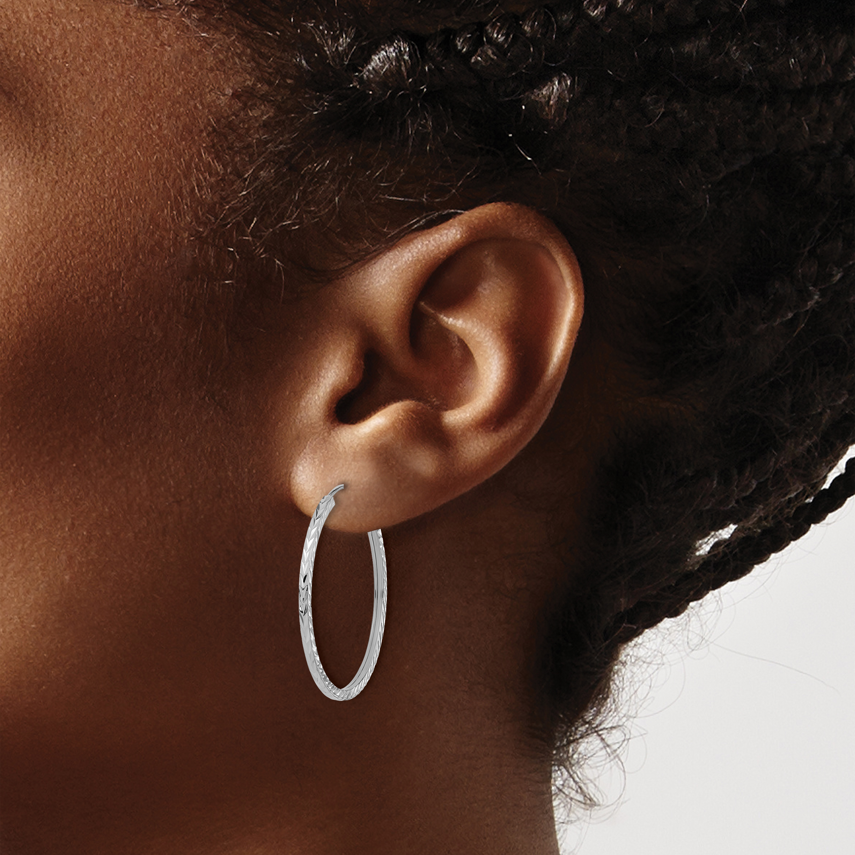  15 mm 14k White Gold Polished Diamond-cut Square Tube Endless Hoop Earrings  Unknown Friendly Weight 14K white gold - view 11