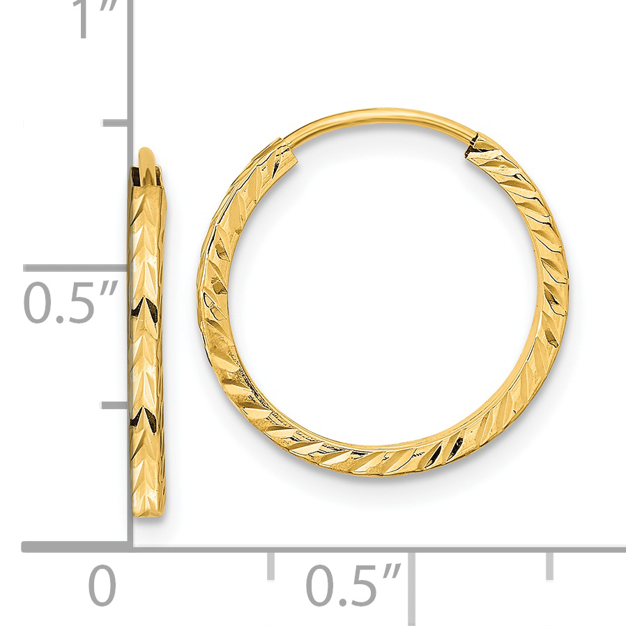  15 mm 14k Yellow Gold Polished Diamond-cut Square Tube Endless Hoop Earrings 1.35 mm Unknown Friendly Weight 14K yellow gold - view 8