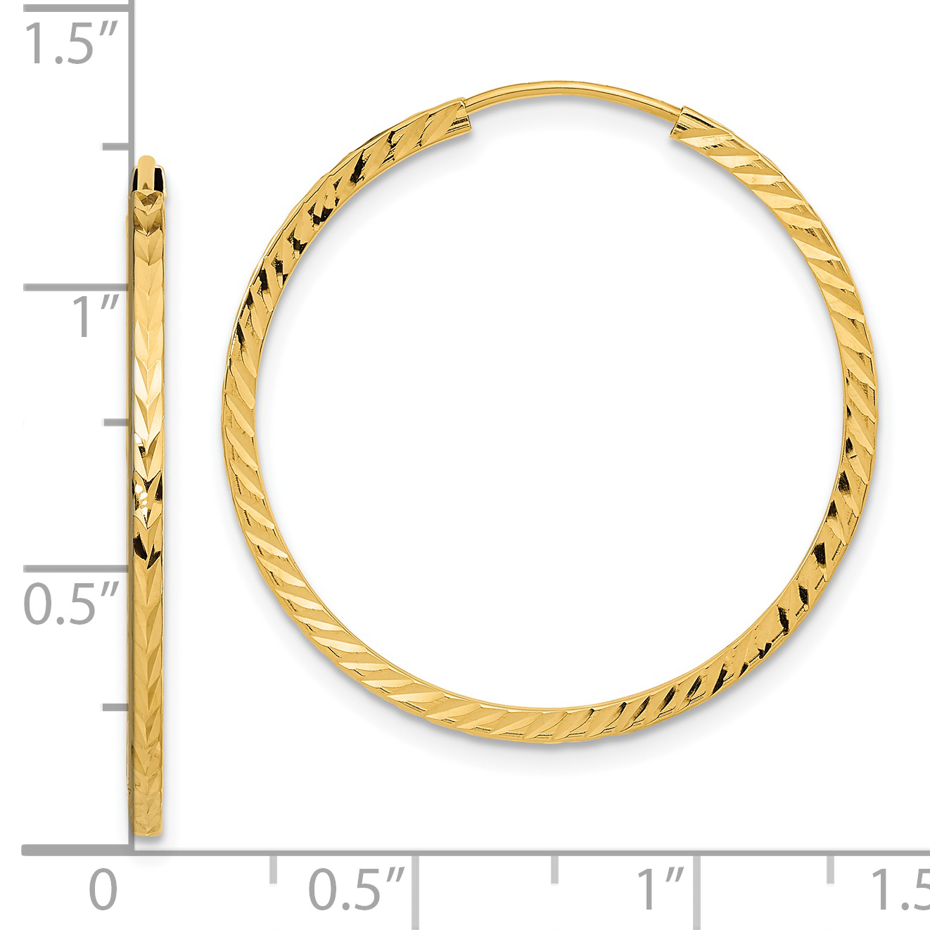  15 mm 14k Yellow Gold Polished Diamond-cut Square Tube Endless Hoop Earrings 1.35 mm Unknown Friendly Weight 14K yellow gold - view 23
