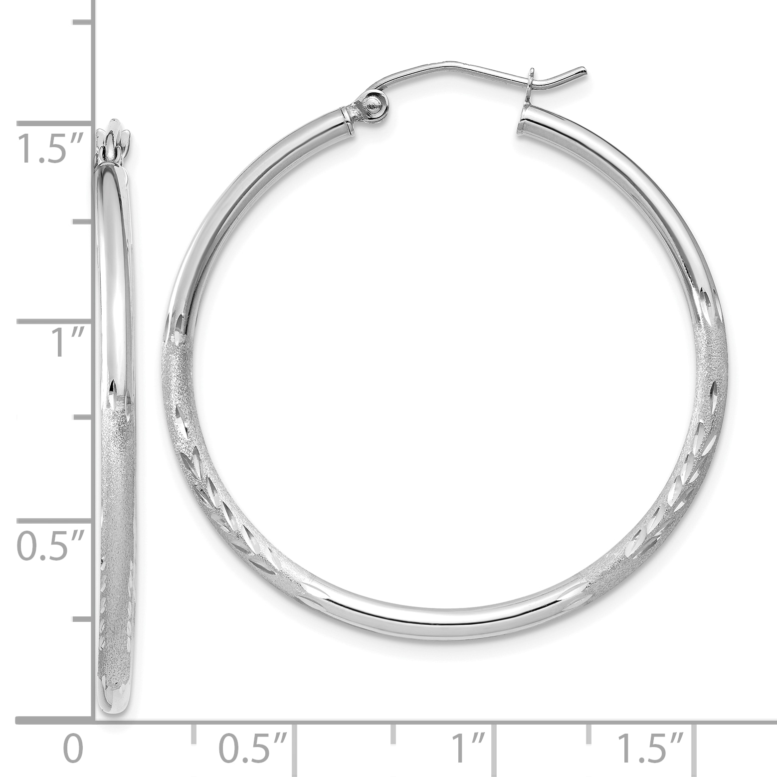  13 mm 10k White Gold Satin and Diamond-cut Hoop Earrings  Unknown Friendly Weight 10K white gold - view 37