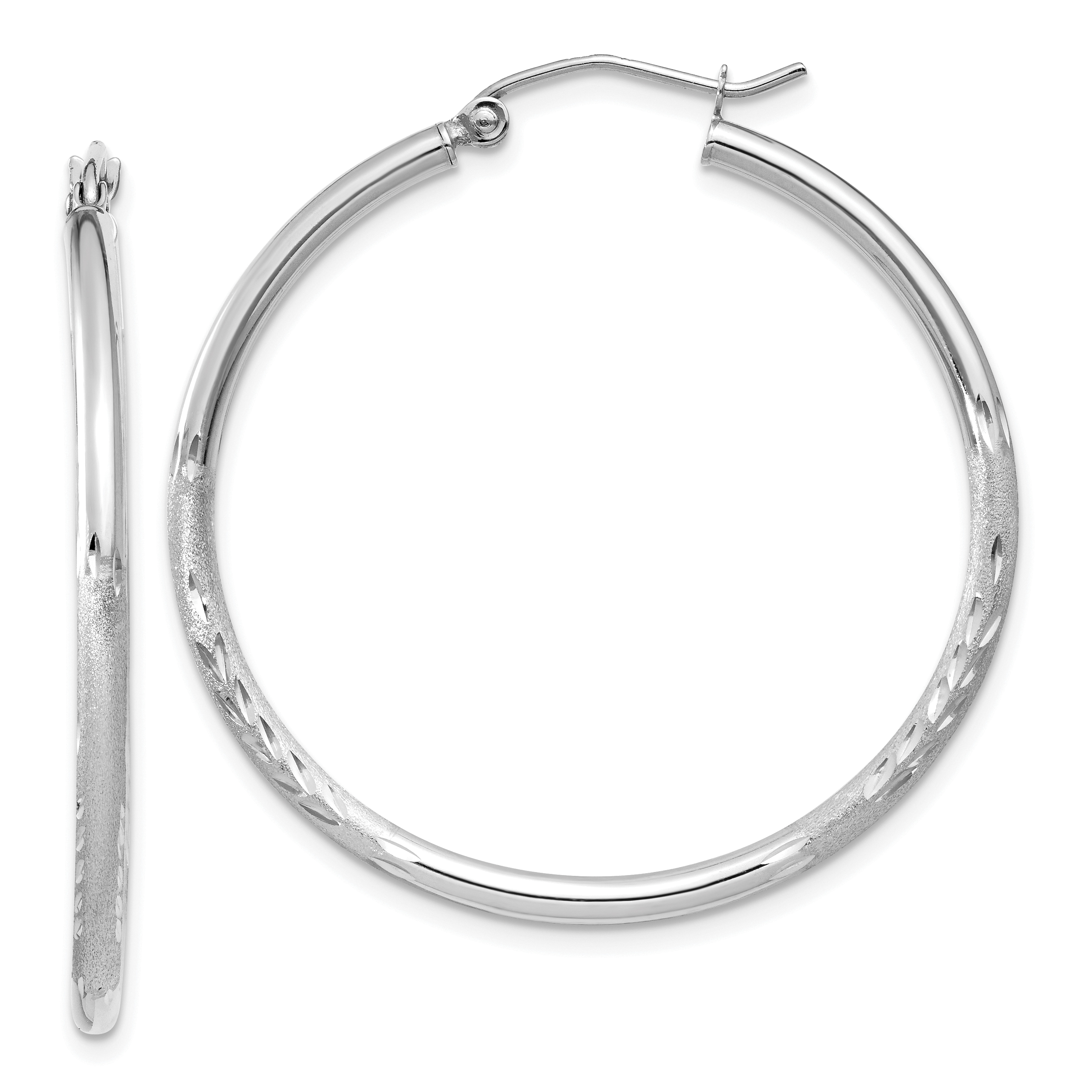  13 mm 10k White Gold Satin and Diamond-cut Hoop Earrings  Unknown Friendly Weight 10K white gold - view 38