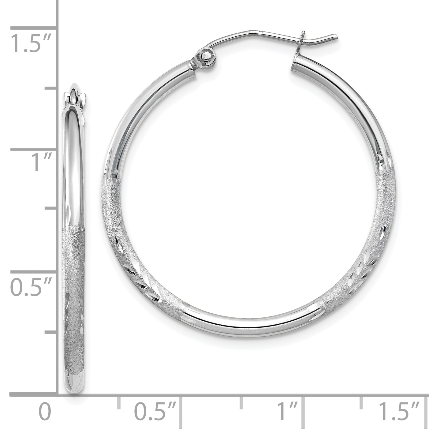  13 mm 10k White Gold Satin and Diamond-cut Hoop Earrings  Unknown Friendly Weight 10K white gold - view 29