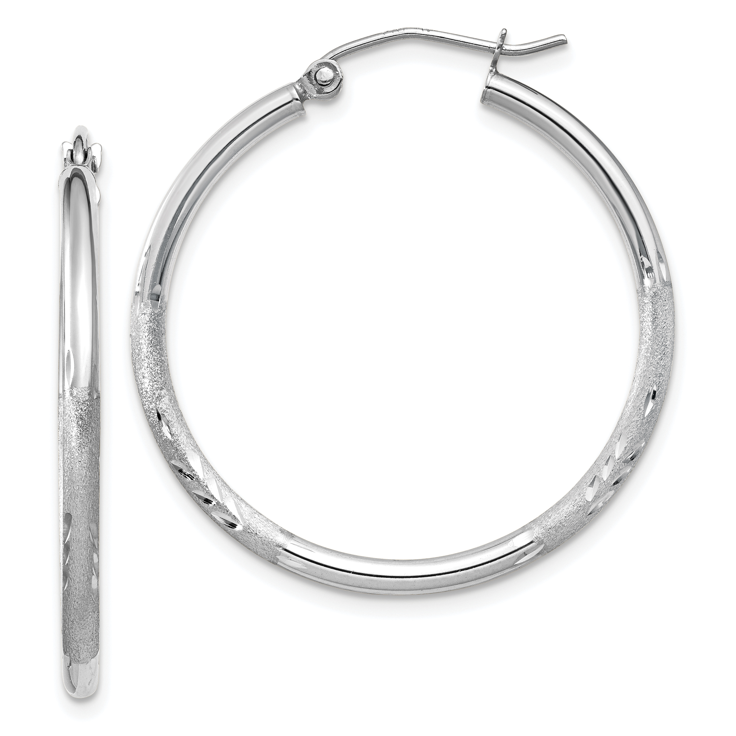  13 mm 10k White Gold Satin and Diamond-cut Hoop Earrings  Unknown Friendly Weight 10K white gold - view 30