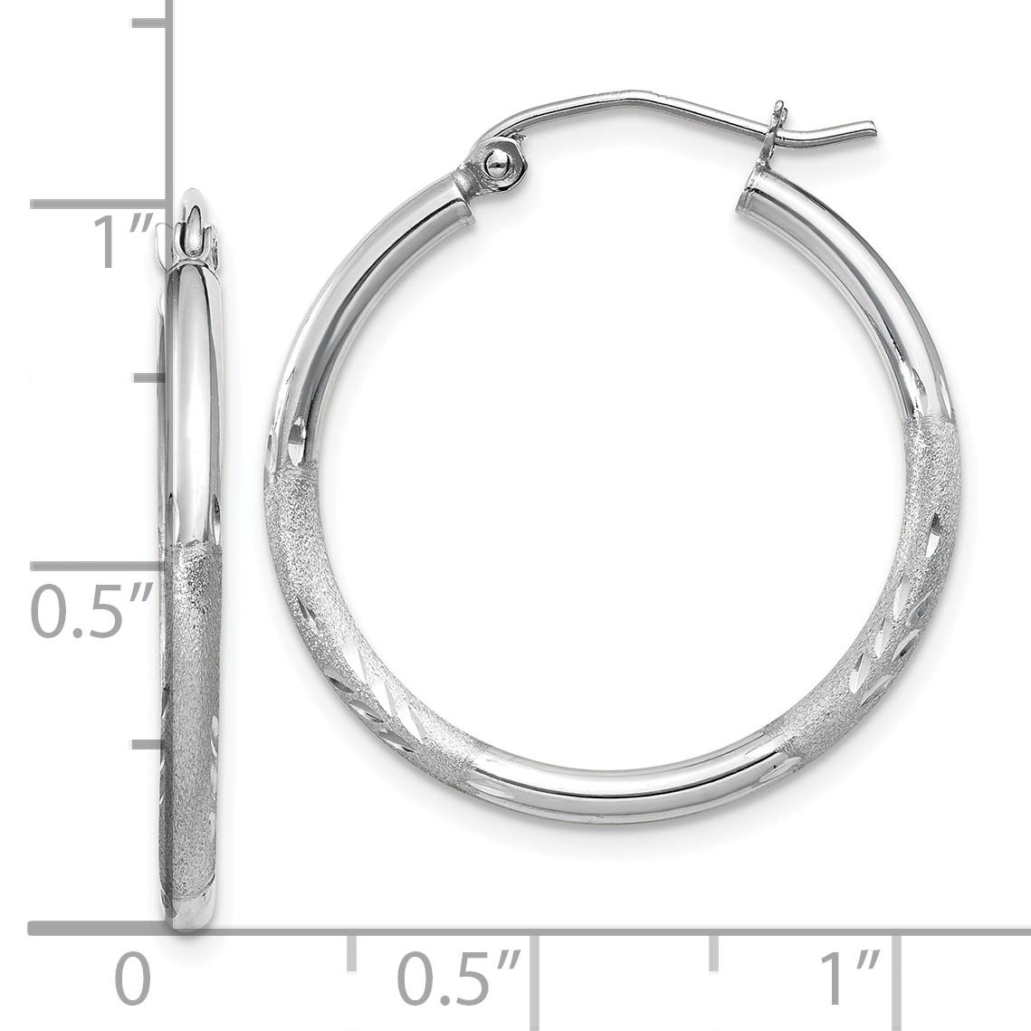  13 mm 10k White Gold Satin and Diamond-cut Hoop Earrings  Unknown Friendly Weight 10K white gold - view 22