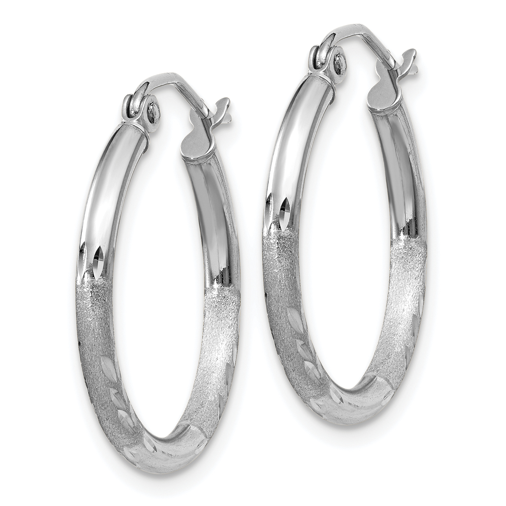  13 mm 10k White Gold Satin and Diamond-cut Hoop Earrings  Unknown Friendly Weight 10K white gold - view 13