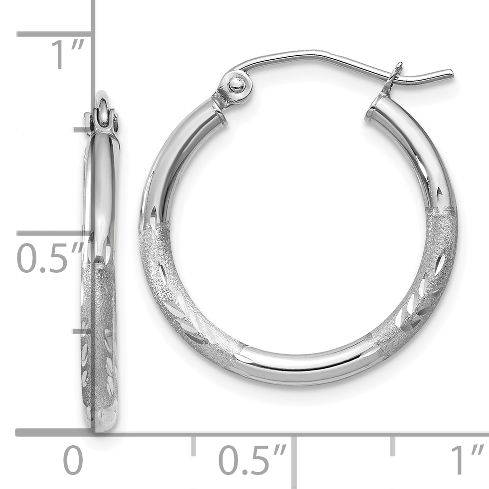  13 mm 10k White Gold Satin and Diamond-cut Hoop Earrings  Unknown Friendly Weight 10K white gold - view 15