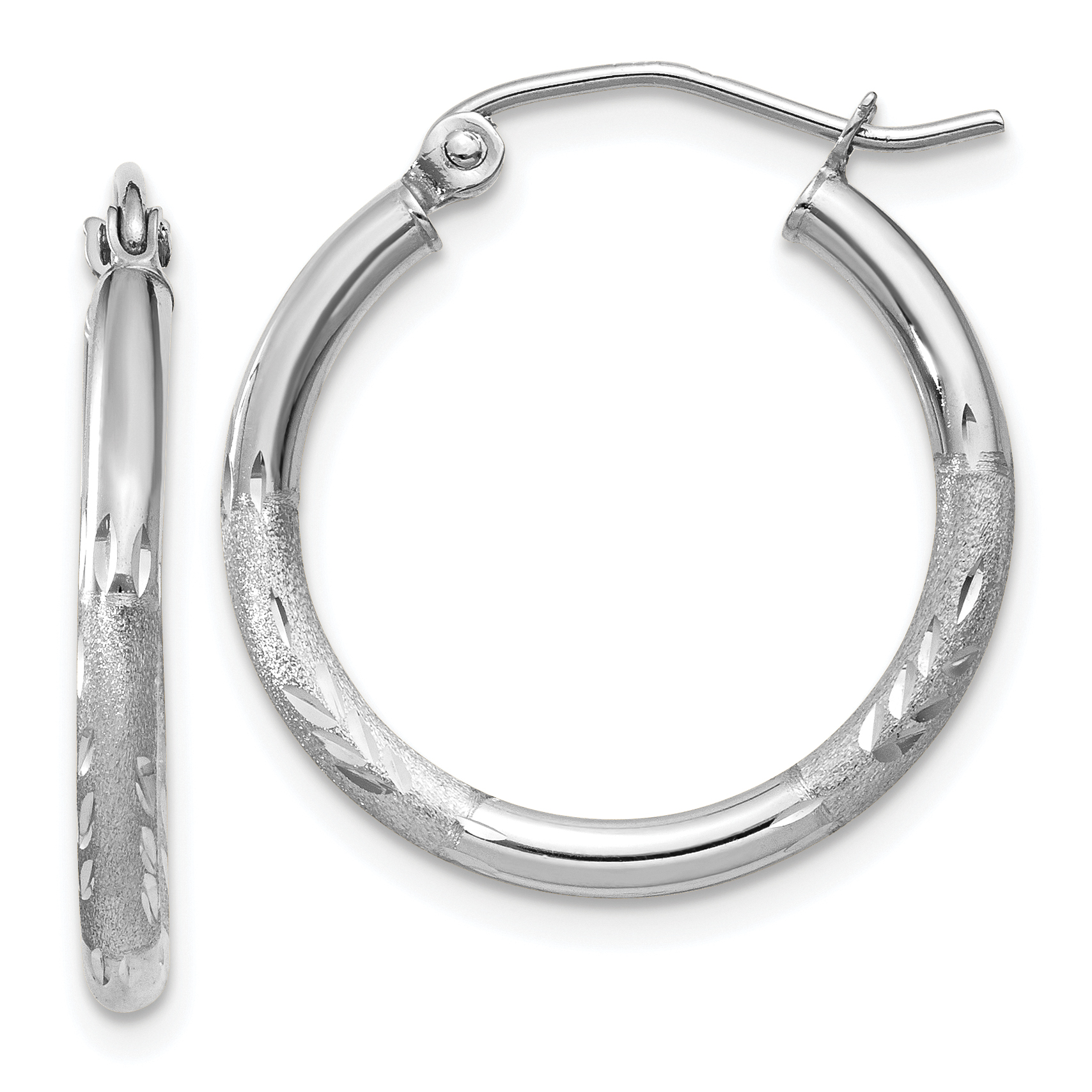  13 mm 10k White Gold Satin and Diamond-cut Hoop Earrings  Unknown Friendly Weight 10K white gold - view 16