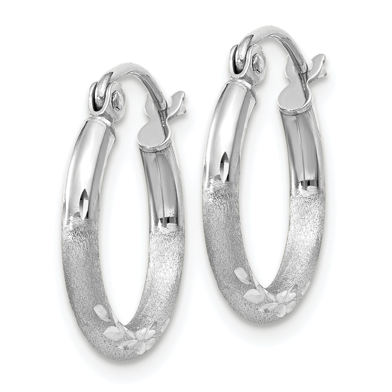  13 mm 10k White Gold Satin and Diamond-cut Hoop Earrings  Unknown Friendly Weight 10K white gold - view 5