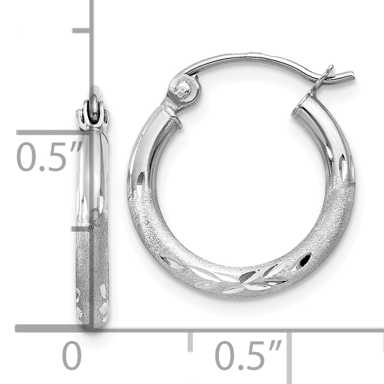  13 mm 10k White Gold Satin and Diamond-cut Hoop Earrings  Unknown Friendly Weight 10K white gold - view 7