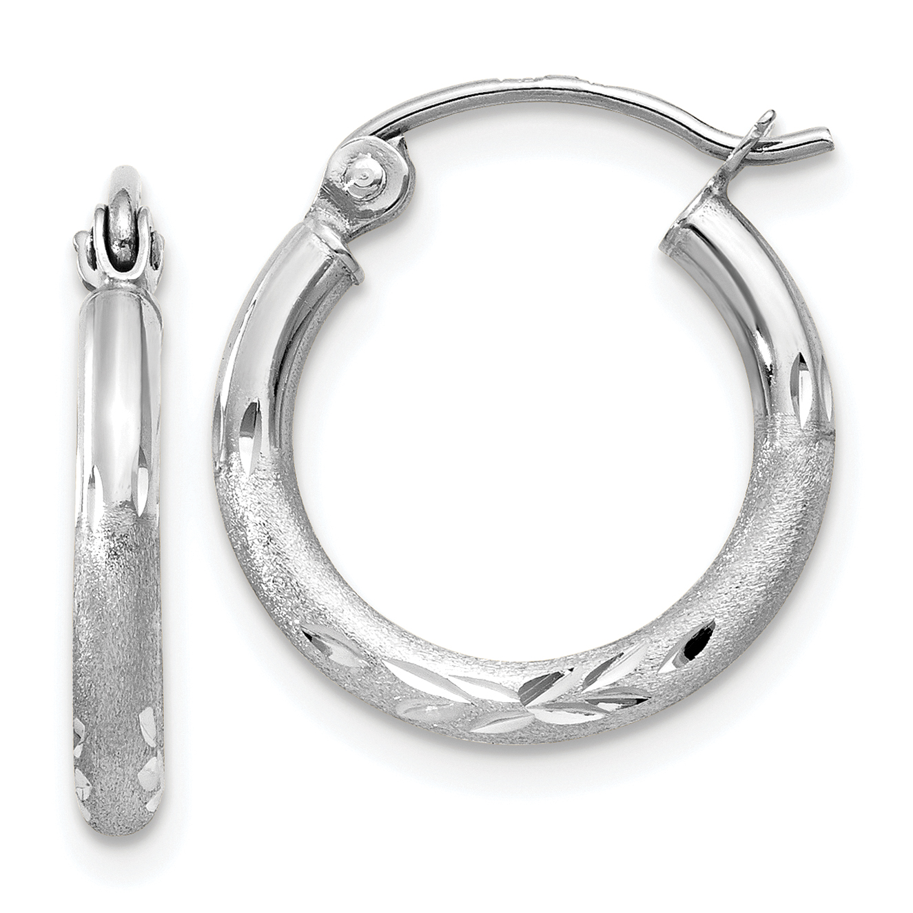  13 mm 10k White Gold Satin and Diamond-cut Hoop Earrings  Unknown Friendly Weight 10K white gold - view 8
