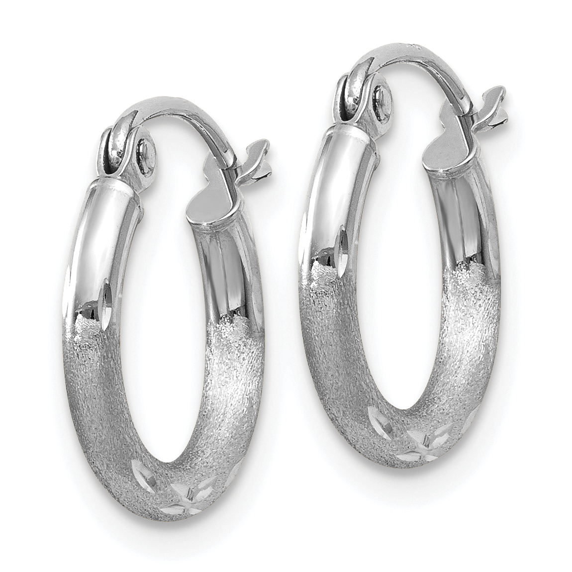  13 mm 10k White Gold Satin and Diamond-cut Hoop Earrings  Unknown Friendly Weight 10K white gold
