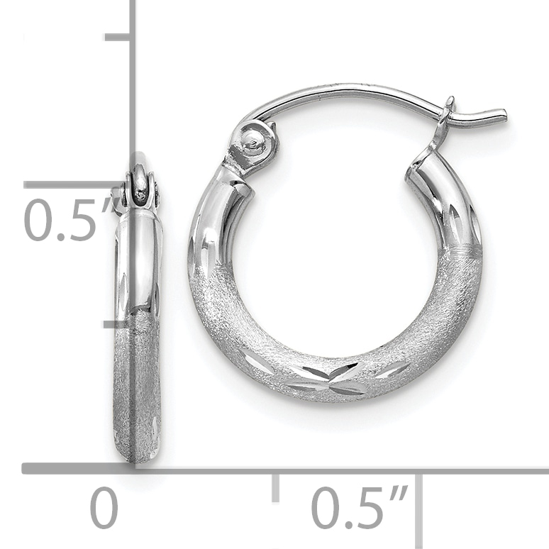  13 mm 10k White Gold Satin and Diamond-cut Hoop Earrings  Unknown Friendly Weight 10K white gold - view 3