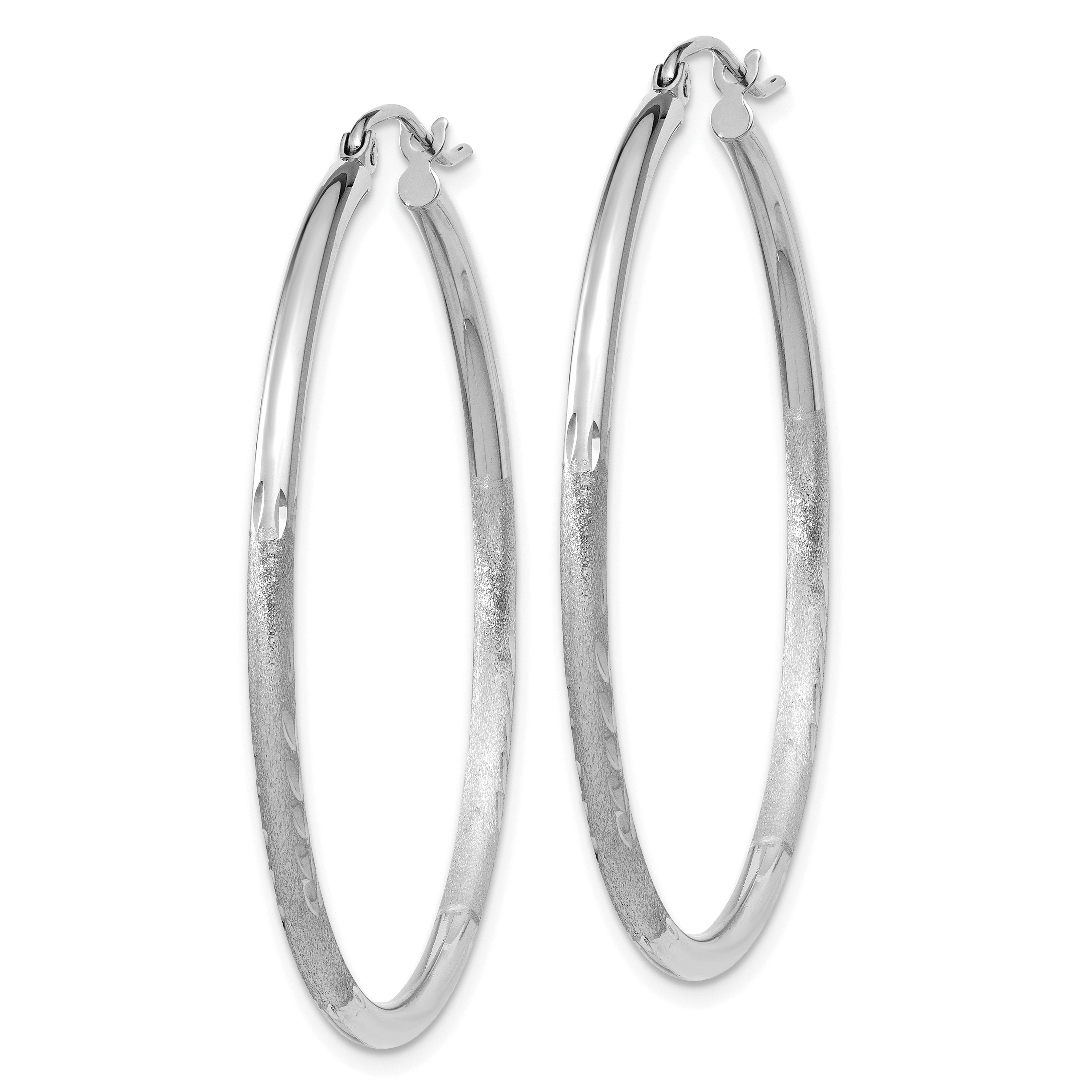  13 mm 10k White Gold Satin and Diamond-cut Hoop Earrings  Unknown Friendly Weight 10K white gold - view 43