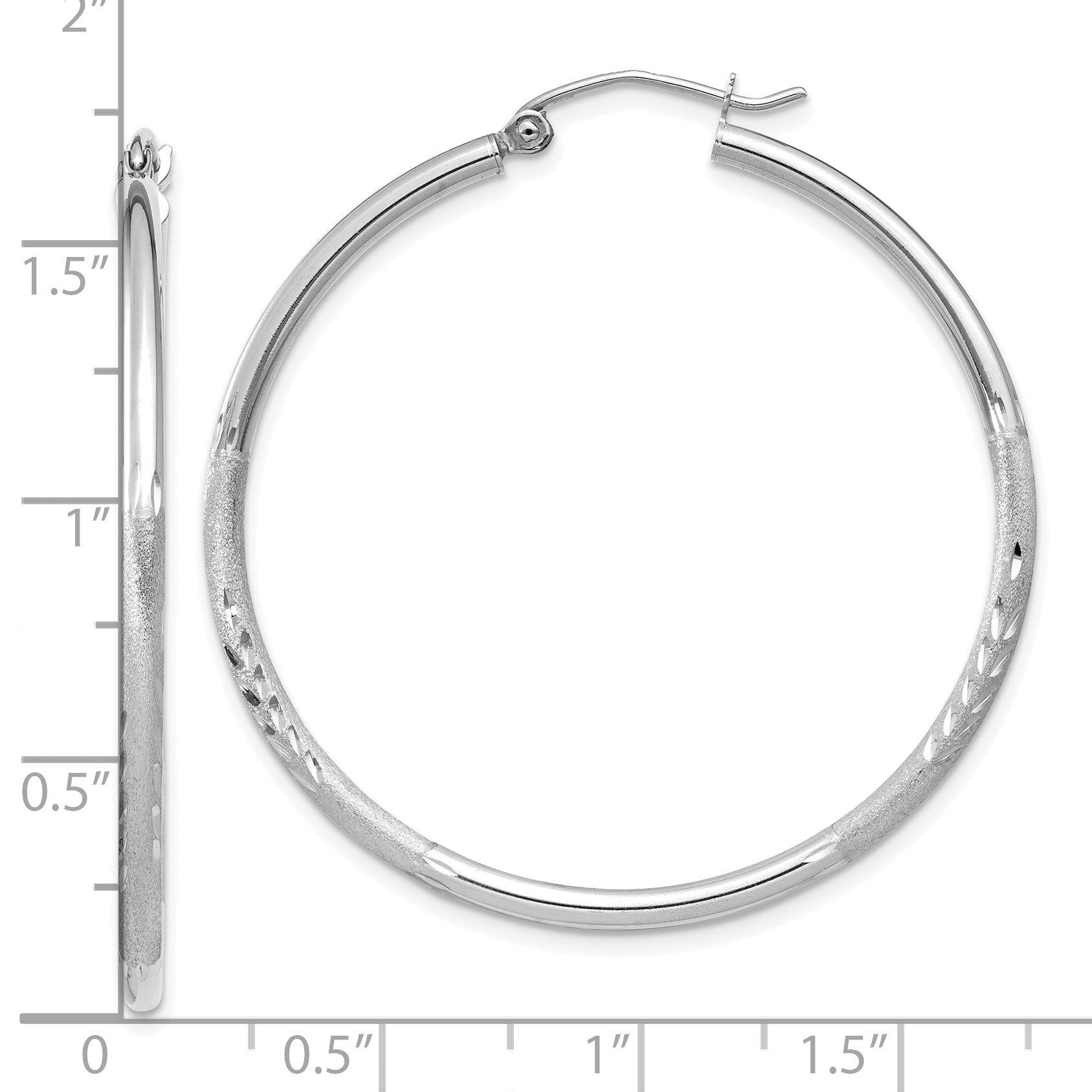  13 mm 10k White Gold Satin and Diamond-cut Hoop Earrings  Unknown Friendly Weight 10K white gold - view 45