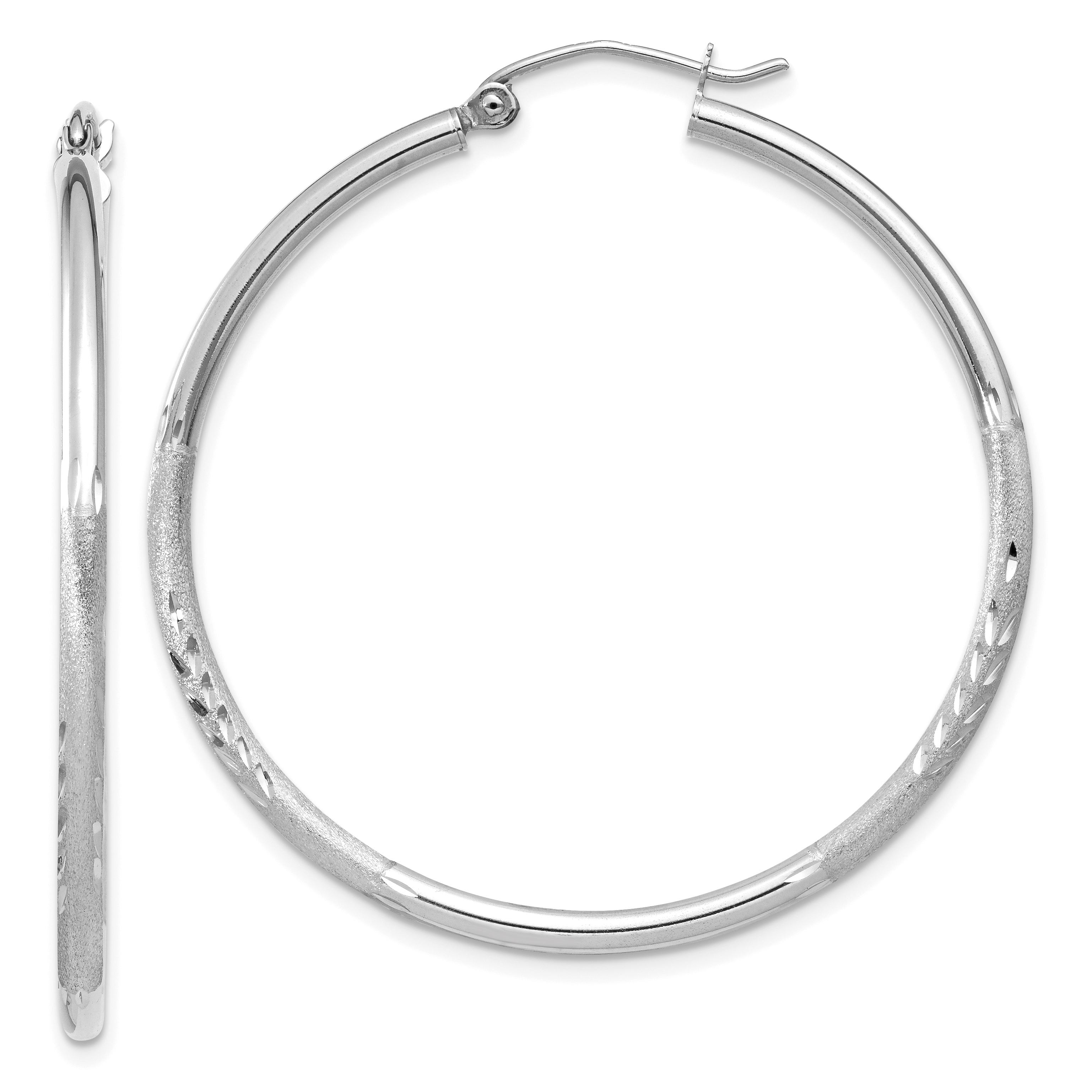  13 mm 10k White Gold Satin and Diamond-cut Hoop Earrings  Unknown Friendly Weight 10K white gold - view 46