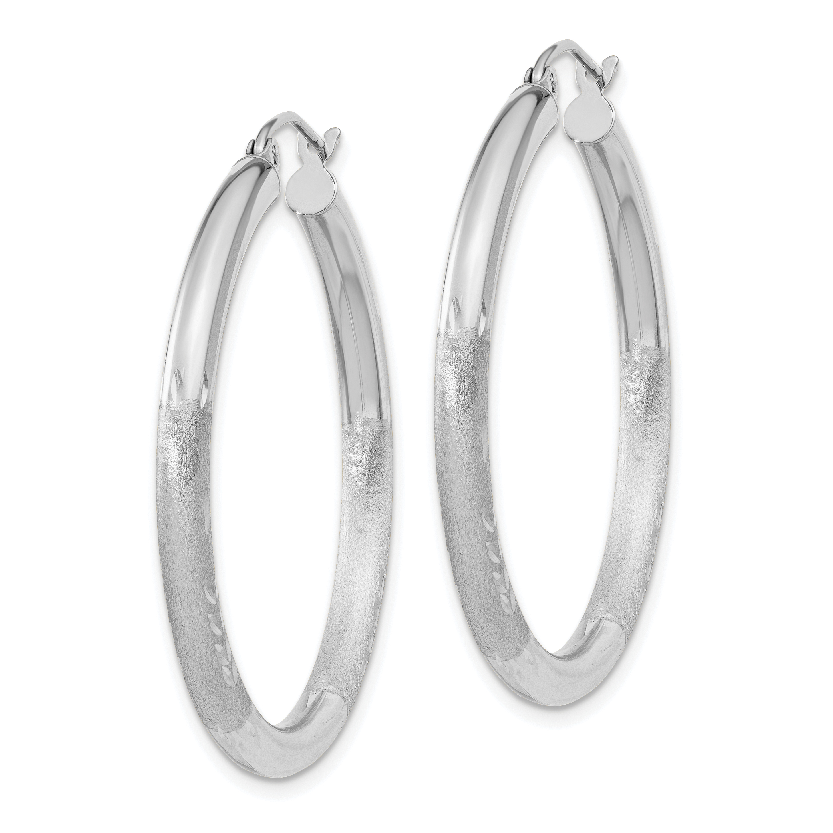  13 mm 10k White Gold Satin and Diamond-cut Hoop Earrings  Unknown Friendly Weight 10K white gold - view 31