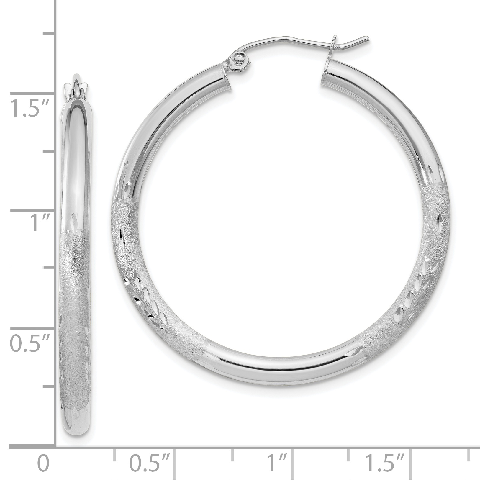 13 mm 10k White Gold Satin and Diamond-cut Hoop Earrings  Unknown Friendly Weight 10K white gold - view 33