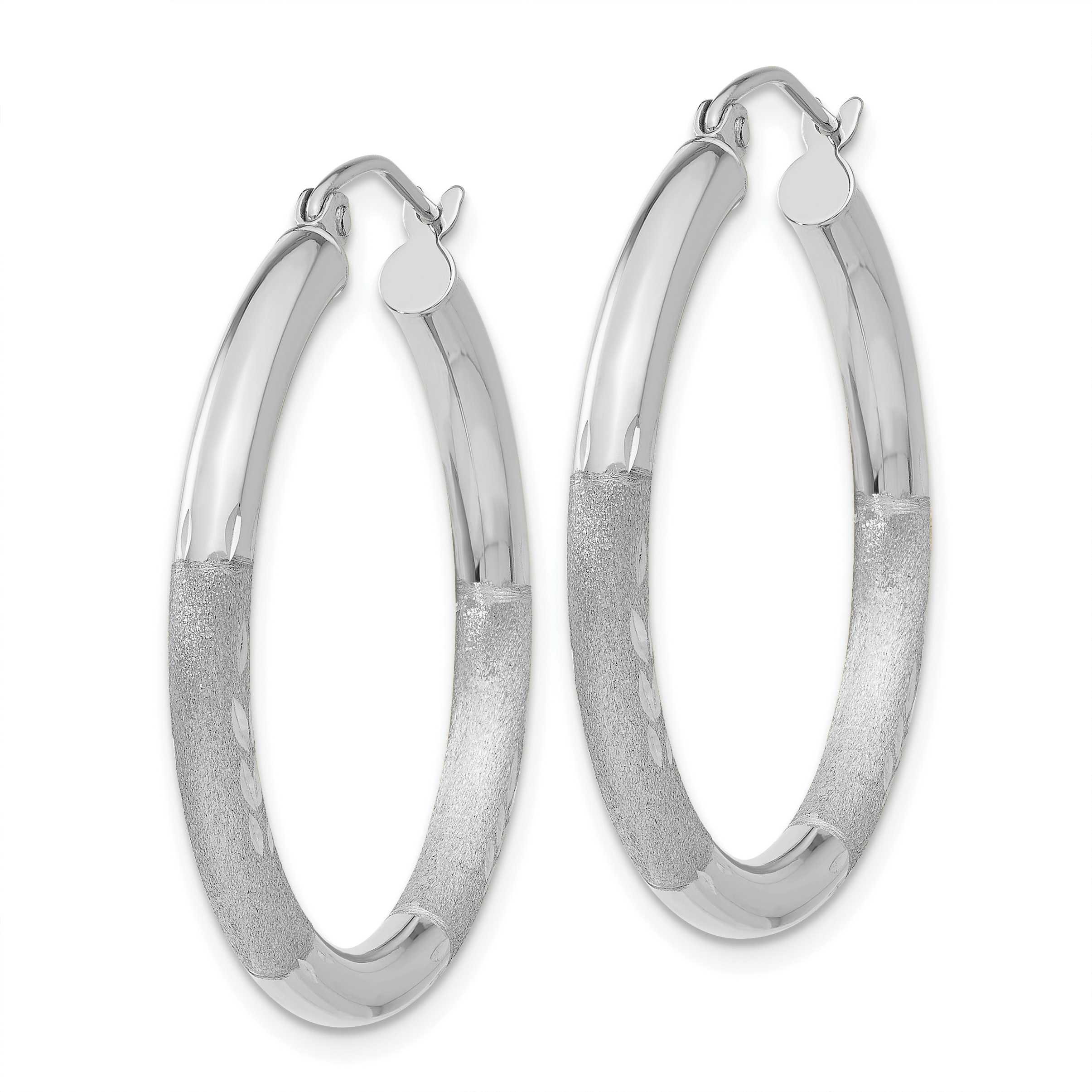  13 mm 10k White Gold Satin and Diamond-cut Hoop Earrings  Unknown Friendly Weight 10K white gold - view 24