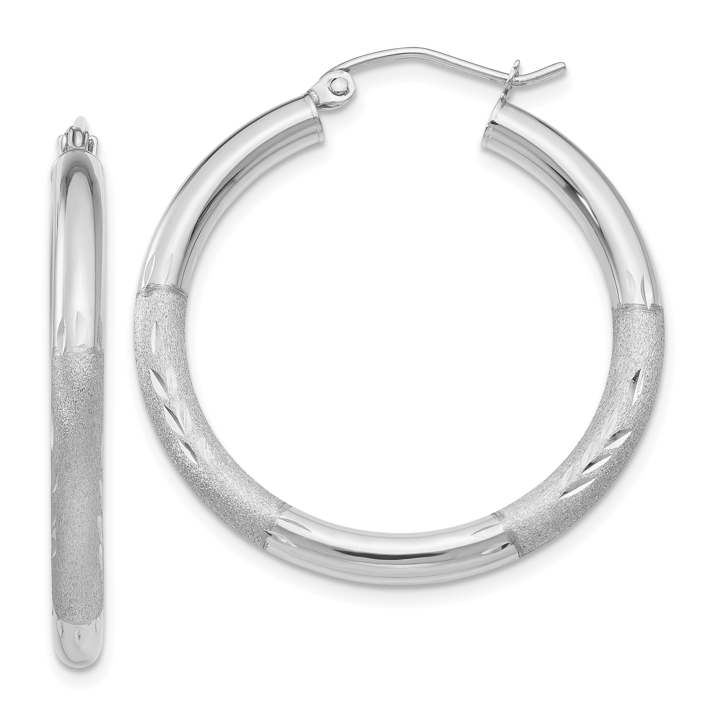  13 mm 10k White Gold Satin and Diamond-cut Hoop Earrings  Unknown Friendly Weight 10K white gold - view 26