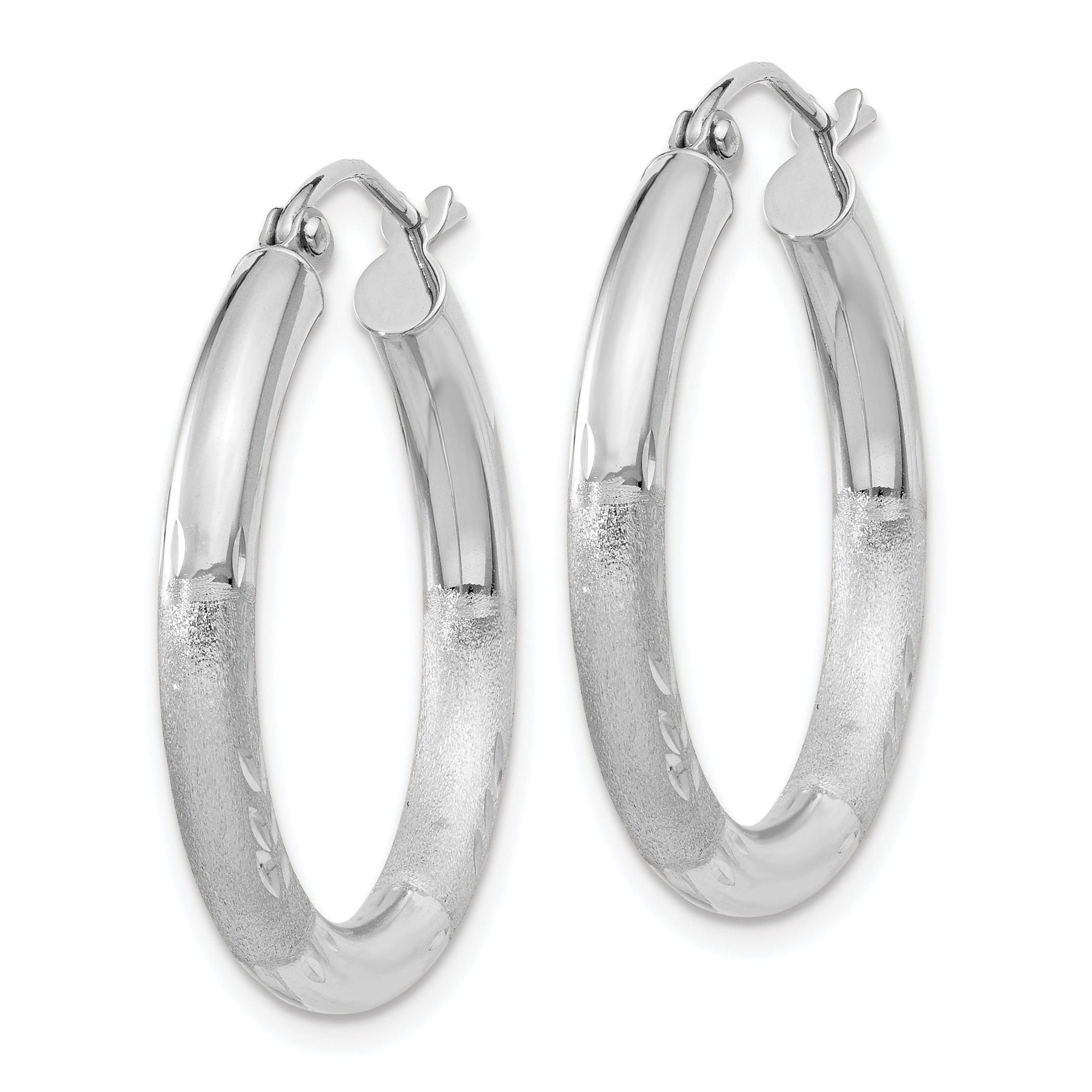  13 mm 10k White Gold Satin and Diamond-cut Hoop Earrings  Unknown Friendly Weight 10K white gold - view 17