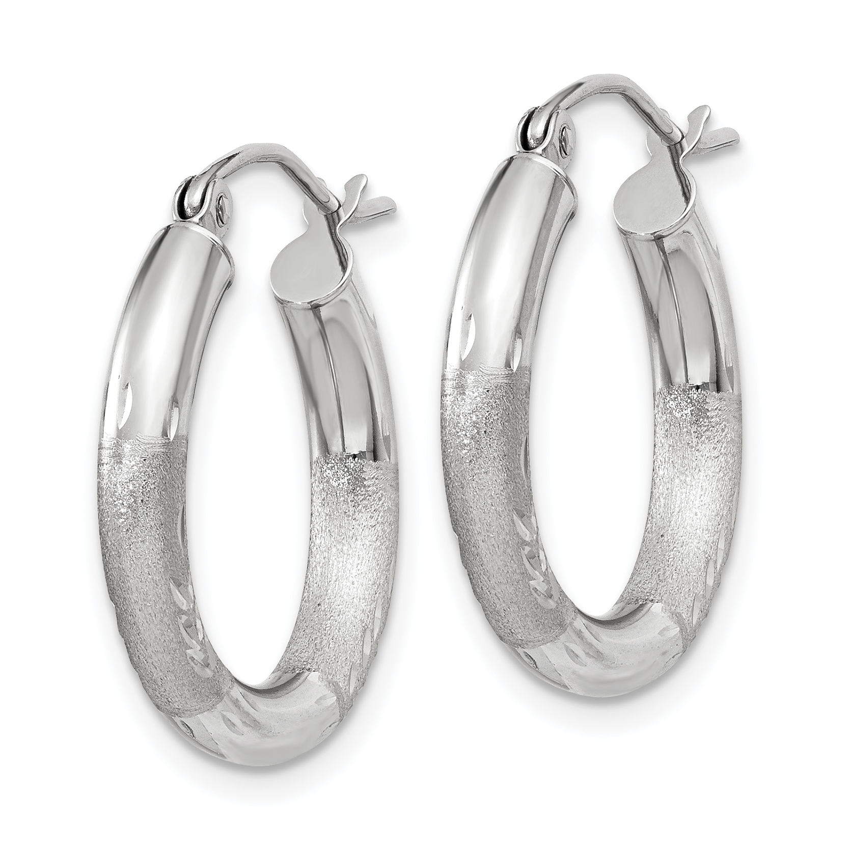  13 mm 10k White Gold Satin and Diamond-cut Hoop Earrings  Unknown Friendly Weight 10K white gold - view 9