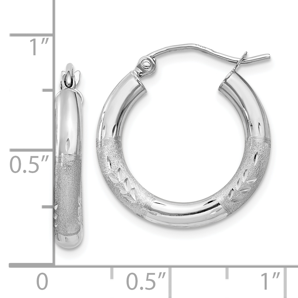  13 mm 10k White Gold Satin and Diamond-cut Hoop Earrings  Unknown Friendly Weight 10K white gold - view 11