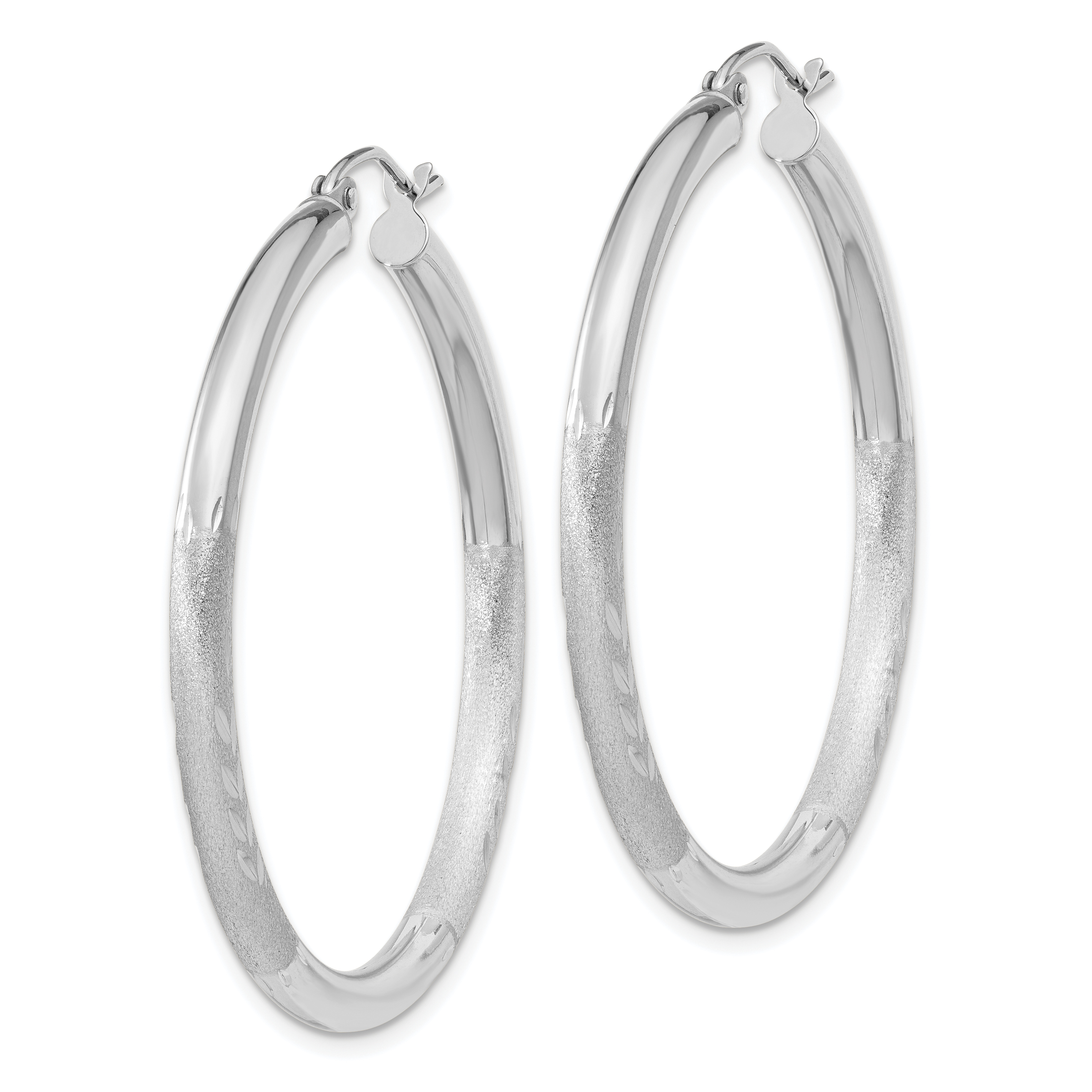  13 mm 10k White Gold Satin and Diamond-cut Hoop Earrings  Unknown Friendly Weight 10K white gold - view 39