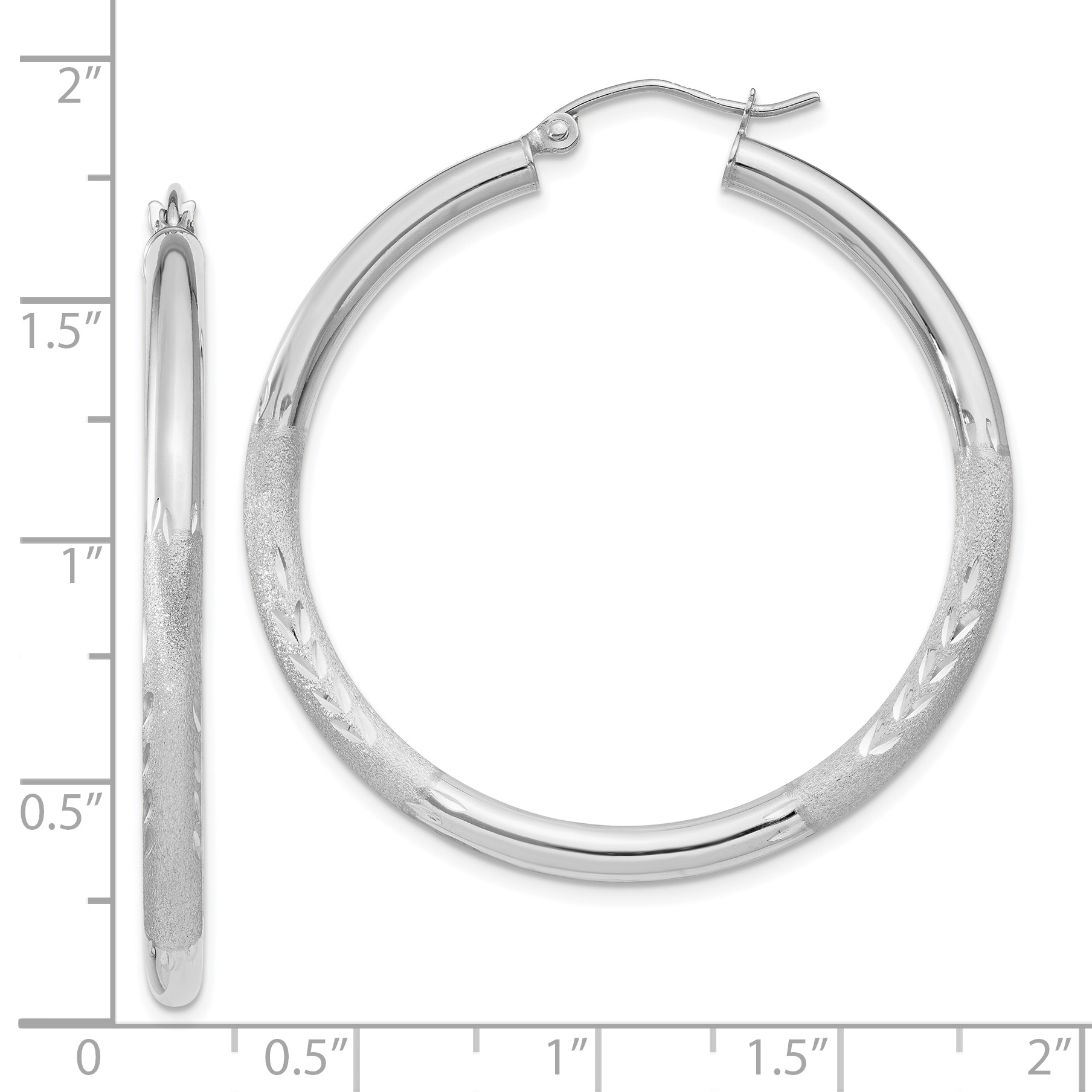  13 mm 10k White Gold Satin and Diamond-cut Hoop Earrings  Unknown Friendly Weight 10K white gold - view 41