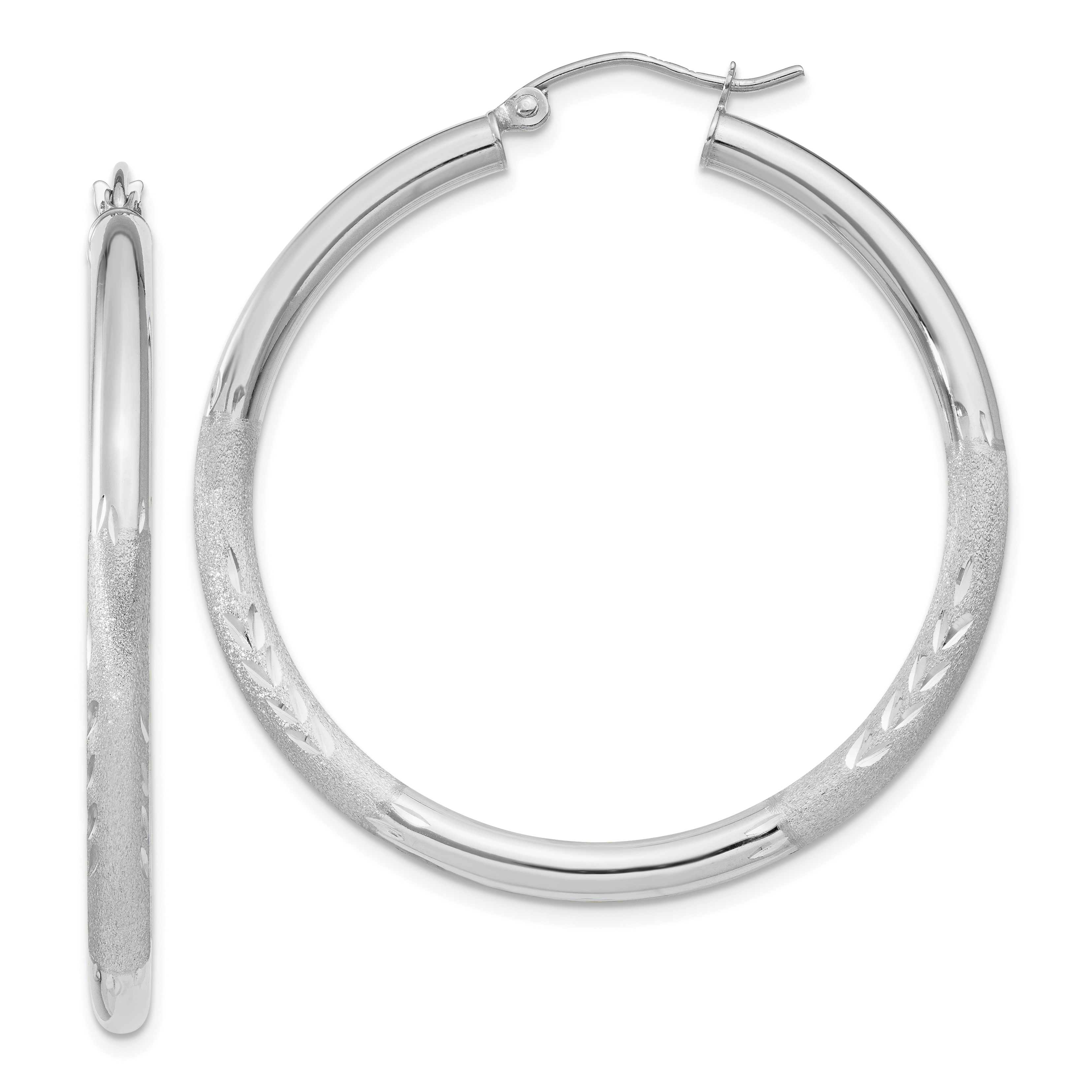  13 mm 10k White Gold Satin and Diamond-cut Hoop Earrings  Unknown Friendly Weight 10K white gold - view 42