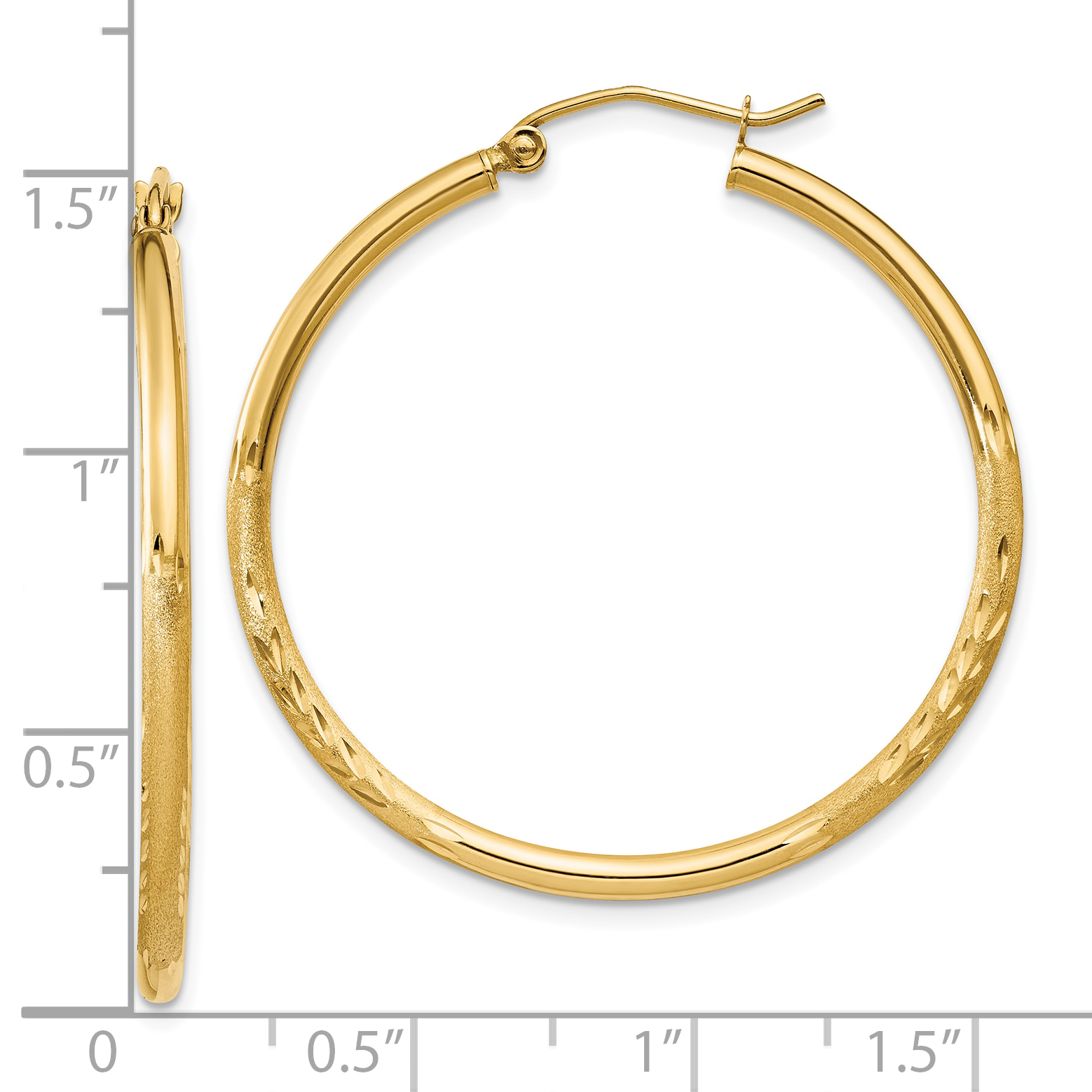  13 mm 10k Yellow Gold Satin and Diamond-cut Hoop Earrings  Unknown Friendly Weight 10K yellow gold - view 35