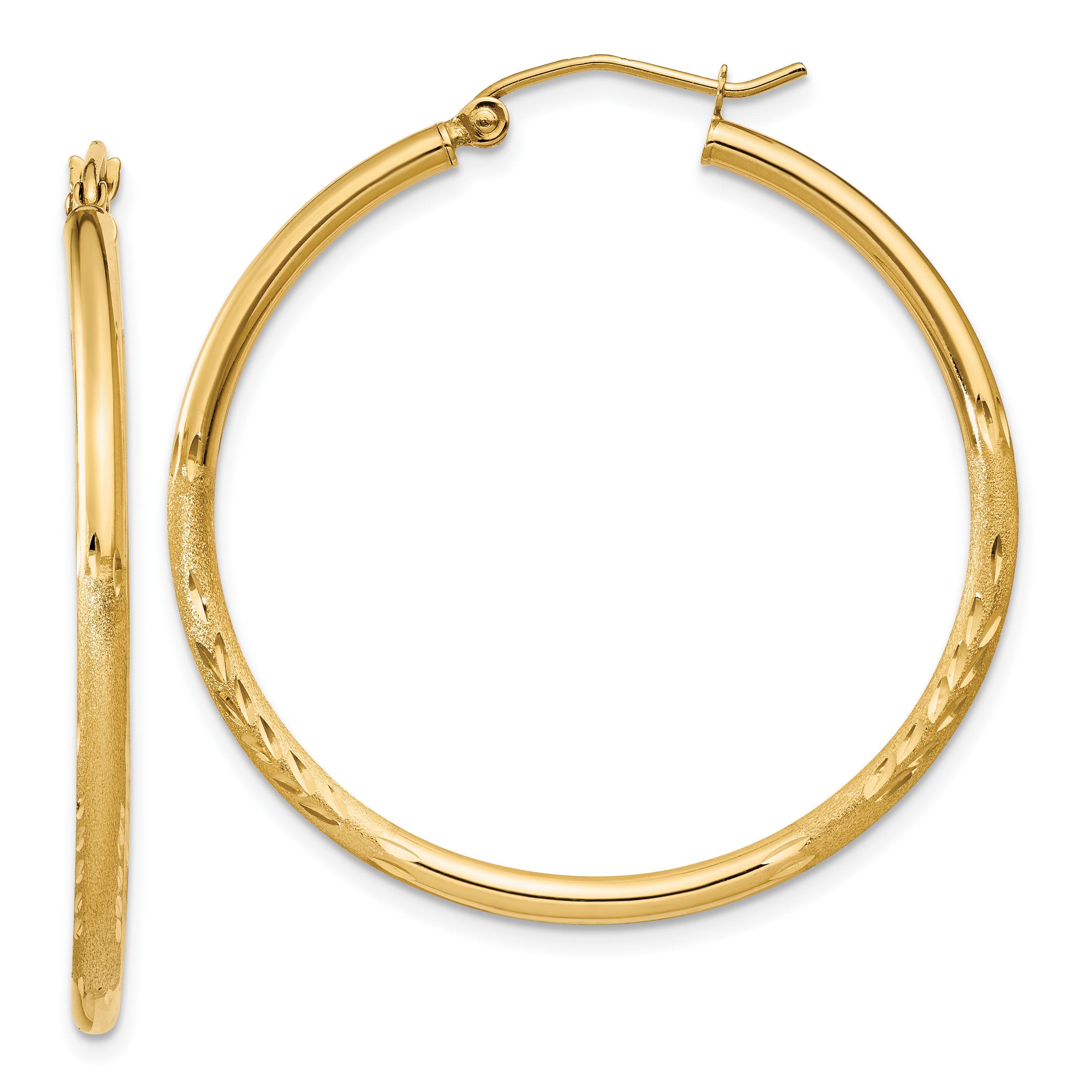  13 mm 10k Yellow Gold Satin and Diamond-cut Hoop Earrings  Unknown Friendly Weight 10K yellow gold - view 36