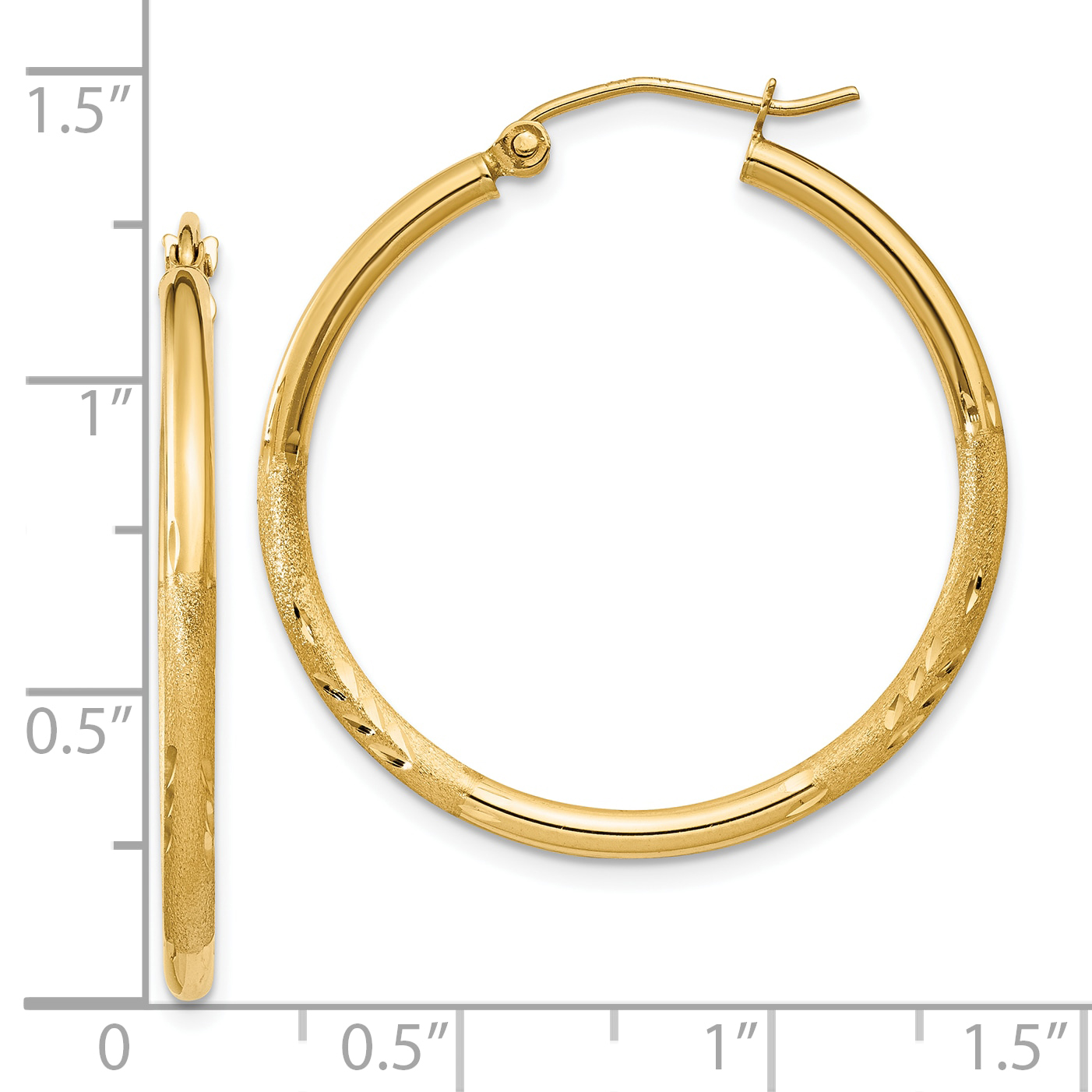  13 mm 10k Yellow Gold Satin and Diamond-cut Hoop Earrings  Unknown Friendly Weight 10K yellow gold - view 27