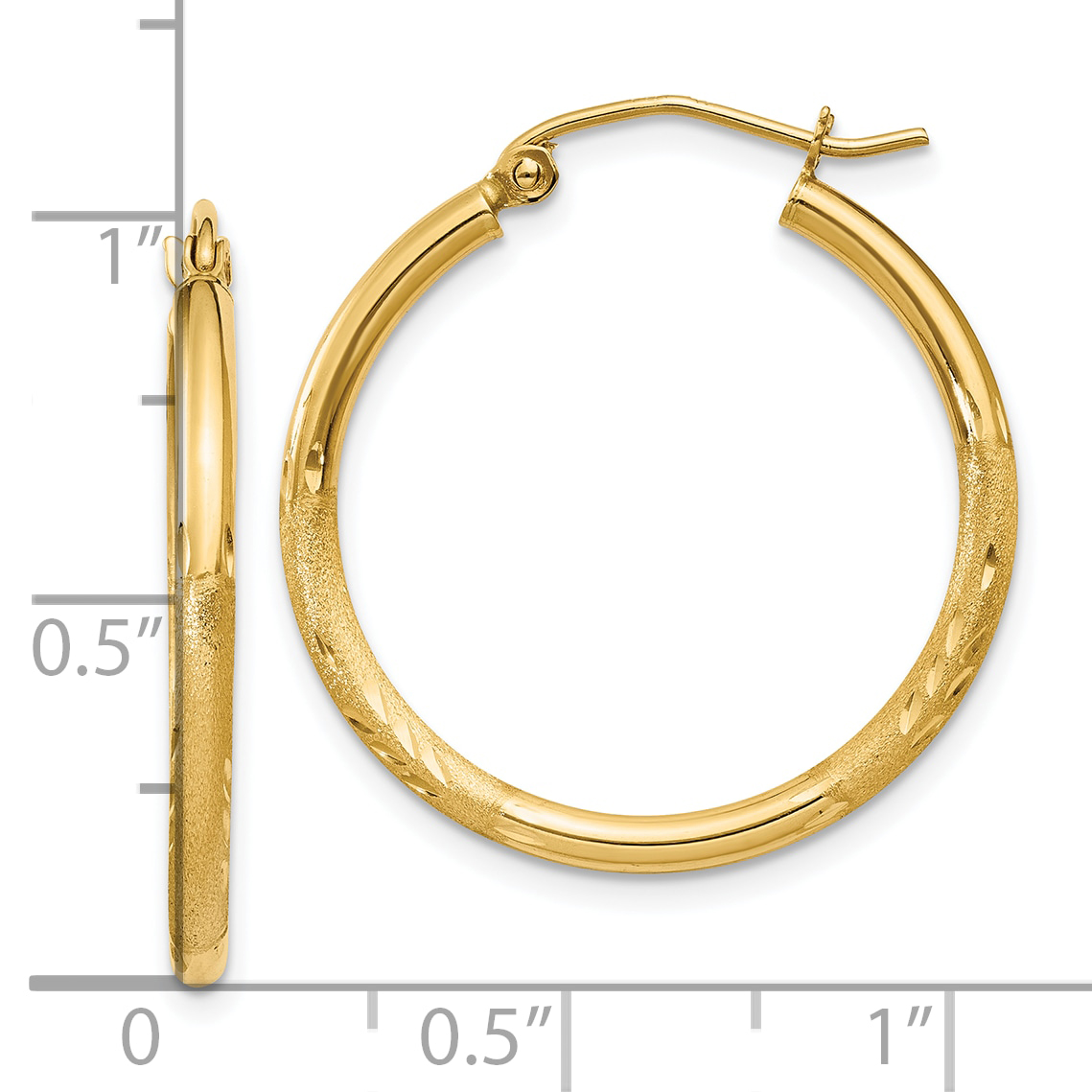  13 mm 10k Yellow Gold Satin and Diamond-cut Hoop Earrings  Unknown Friendly Weight 10K yellow gold - view 19