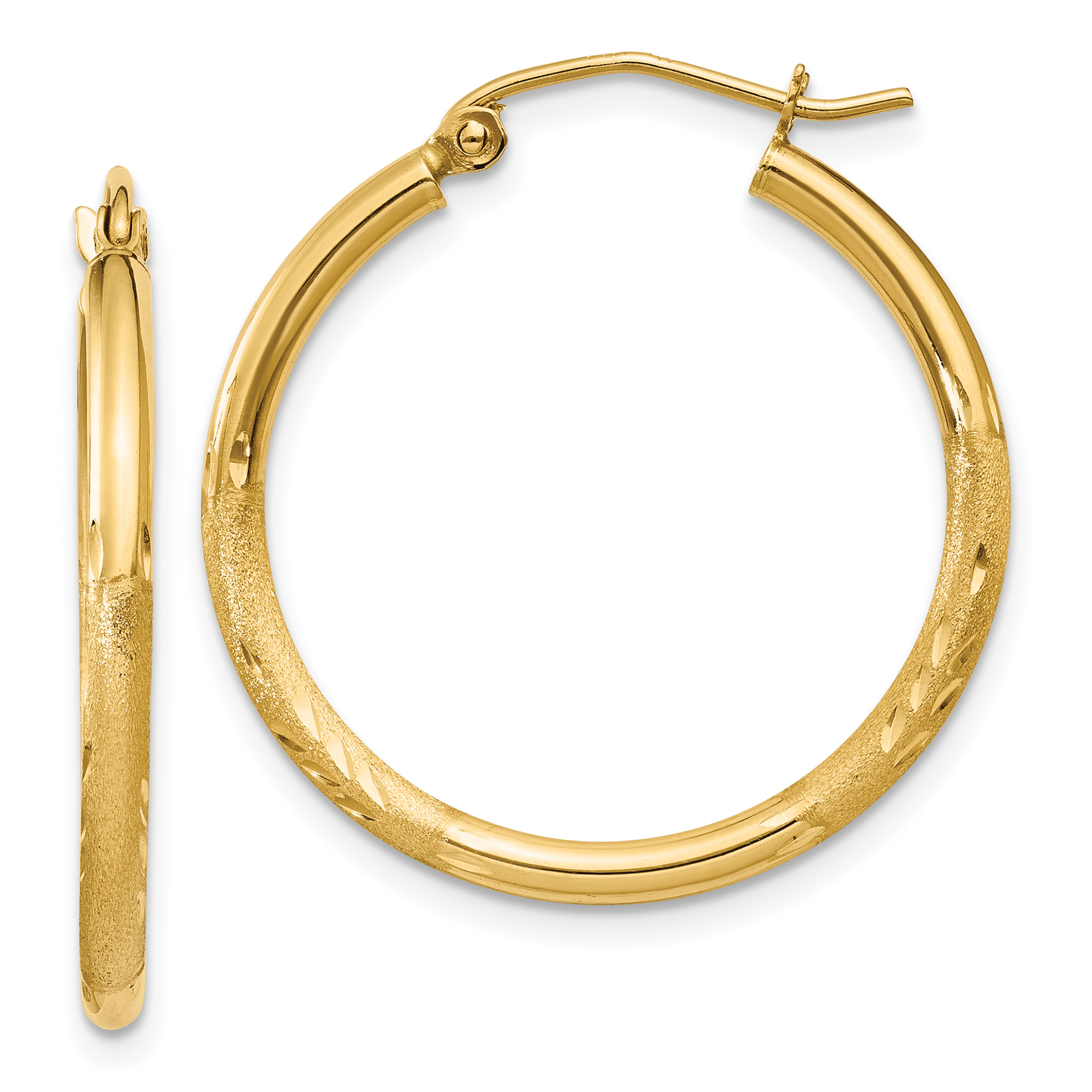  13 mm 10k Yellow Gold Satin and Diamond-cut Hoop Earrings  Unknown Friendly Weight 10K yellow gold - view 20