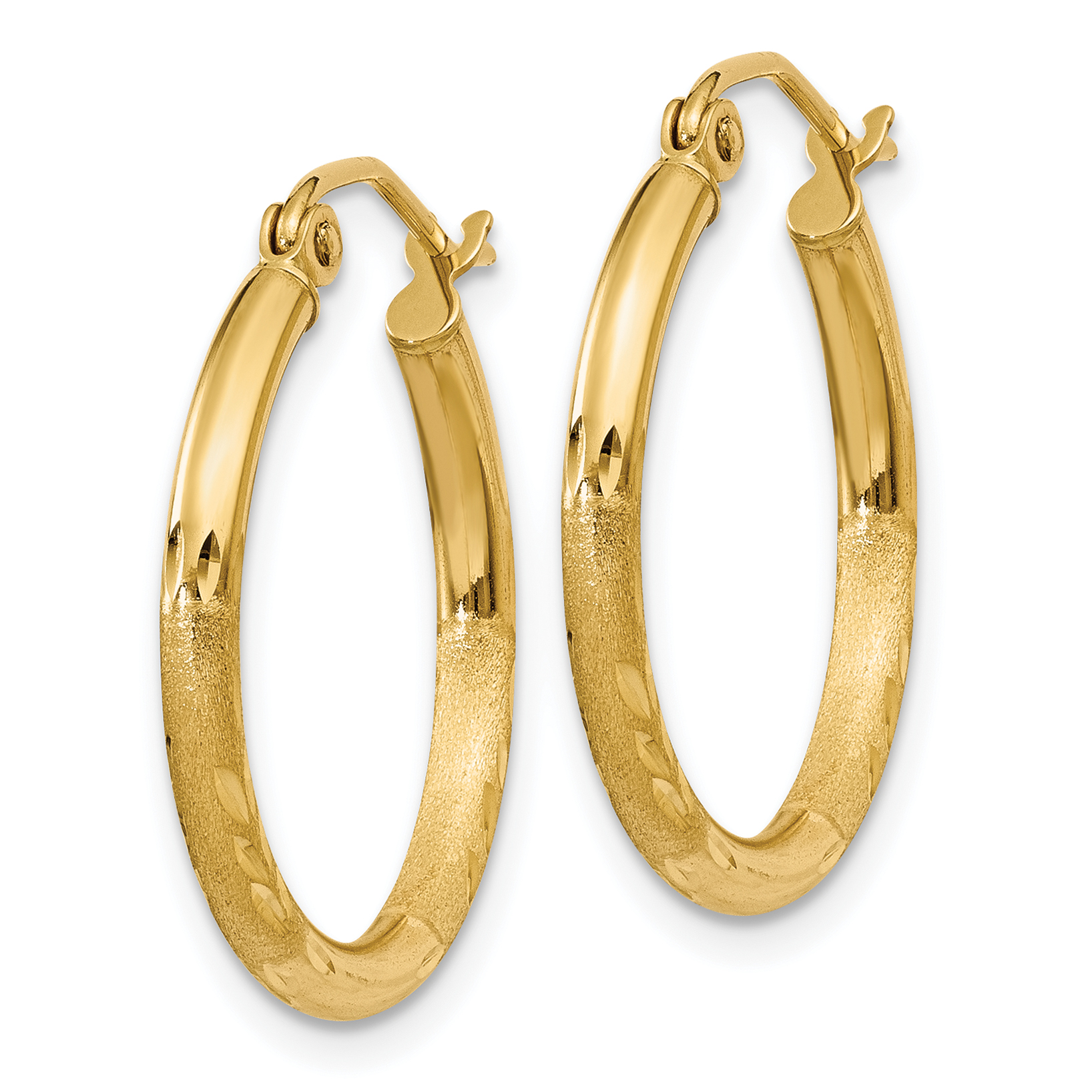  13 mm 10k Yellow Gold Satin and Diamond-cut Hoop Earrings  Unknown Friendly Weight 10K yellow gold - view 9