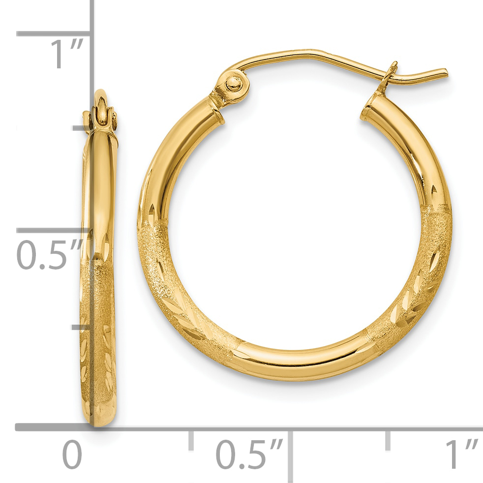  13 mm 10k Yellow Gold Satin and Diamond-cut Hoop Earrings  Unknown Friendly Weight 10K yellow gold - view 11