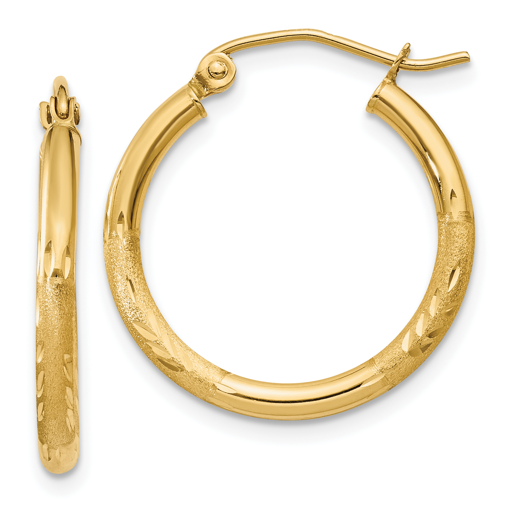  13 mm 10k Yellow Gold Satin and Diamond-cut Hoop Earrings  Unknown Friendly Weight 10K yellow gold - view 12