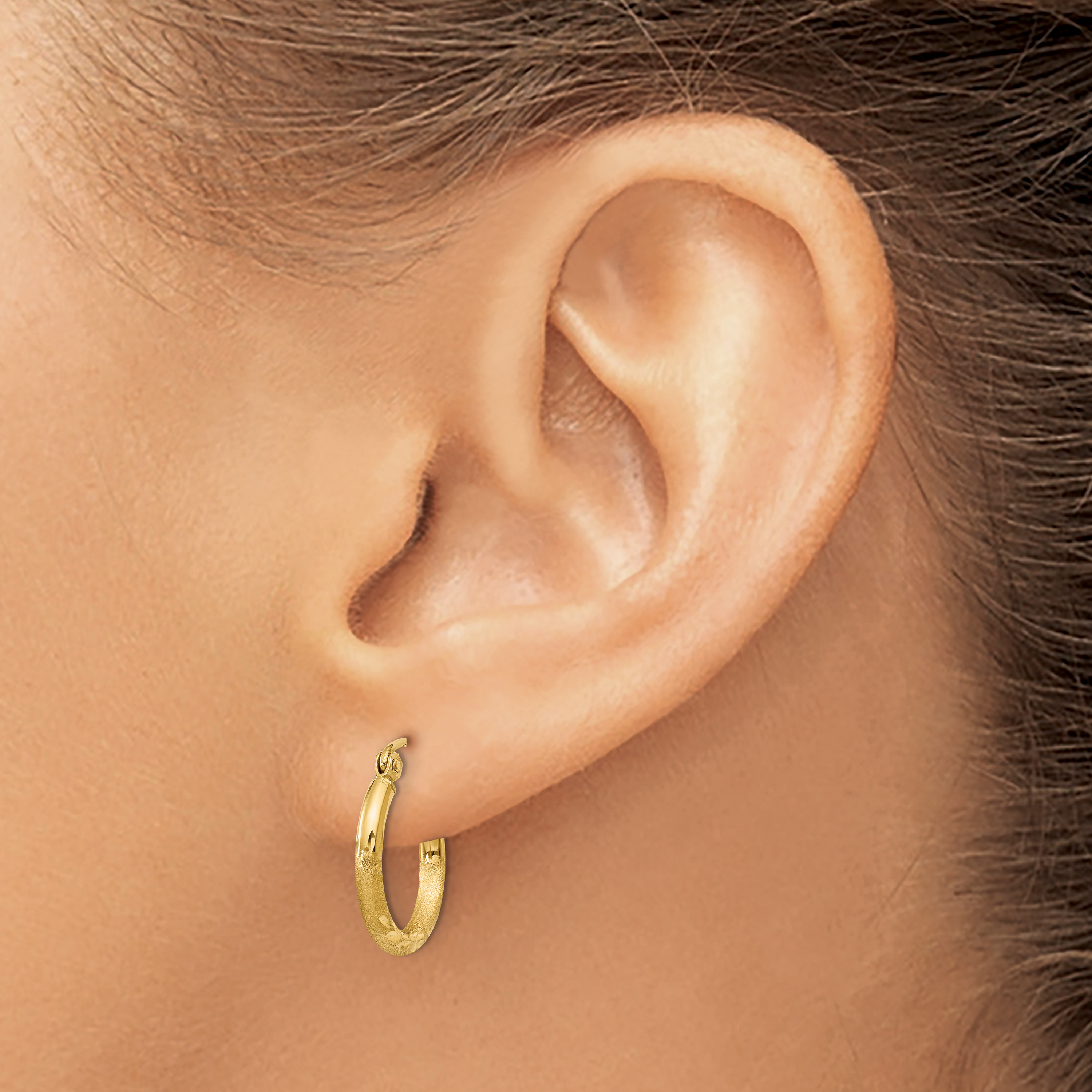  13 mm 10k Yellow Gold Satin and Diamond-cut Hoop Earrings  Unknown Friendly Weight 10K yellow gold - view 6