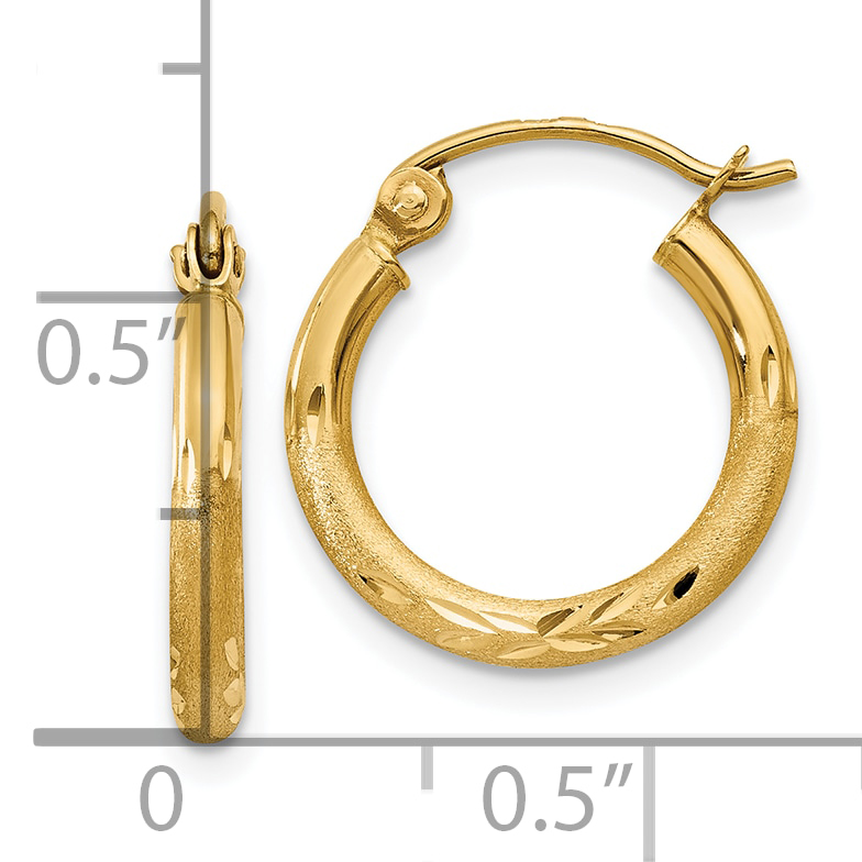  13 mm 10k Yellow Gold Satin and Diamond-cut Hoop Earrings  Unknown Friendly Weight 10K yellow gold - view 7