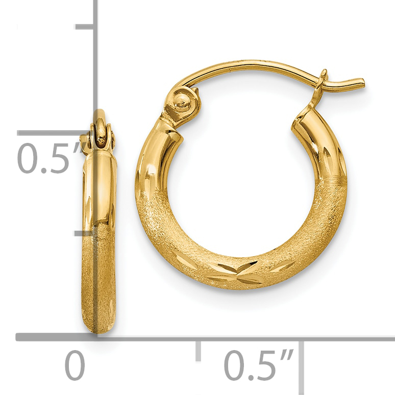  13 mm 10k Yellow Gold Satin and Diamond-cut Hoop Earrings  Unknown Friendly Weight 10K yellow gold - view 3