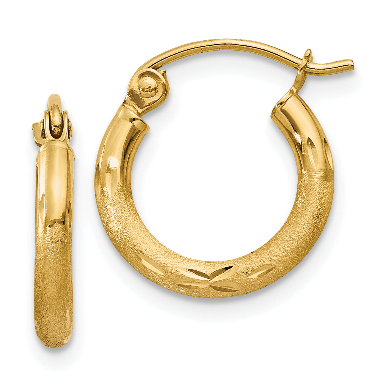  13 mm 10k Yellow Gold Satin and Diamond-cut Hoop Earrings  Unknown Friendly Weight 10K yellow gold - view 4