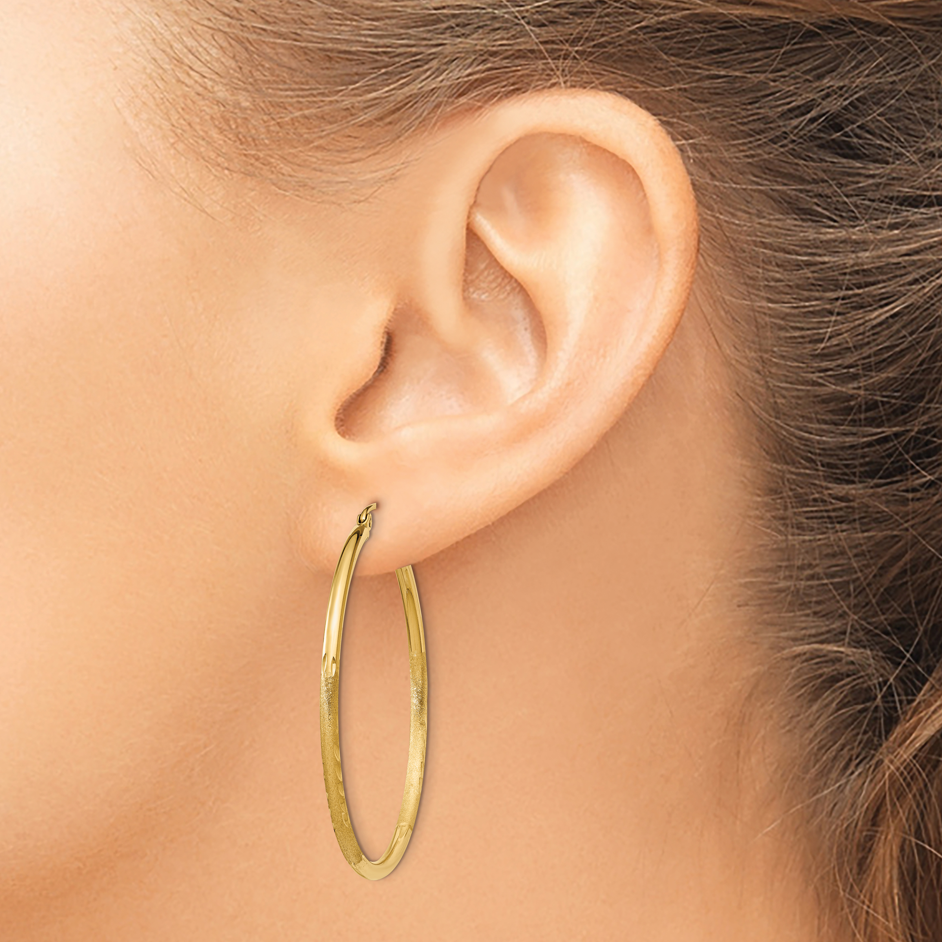  13 mm 10k Yellow Gold Satin and Diamond-cut Hoop Earrings  Unknown Friendly Weight 10K yellow gold - view 42