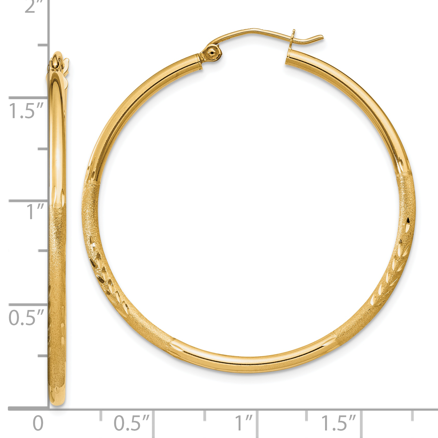  13 mm 10k Yellow Gold Satin and Diamond-cut Hoop Earrings  Unknown Friendly Weight 10K yellow gold - view 43