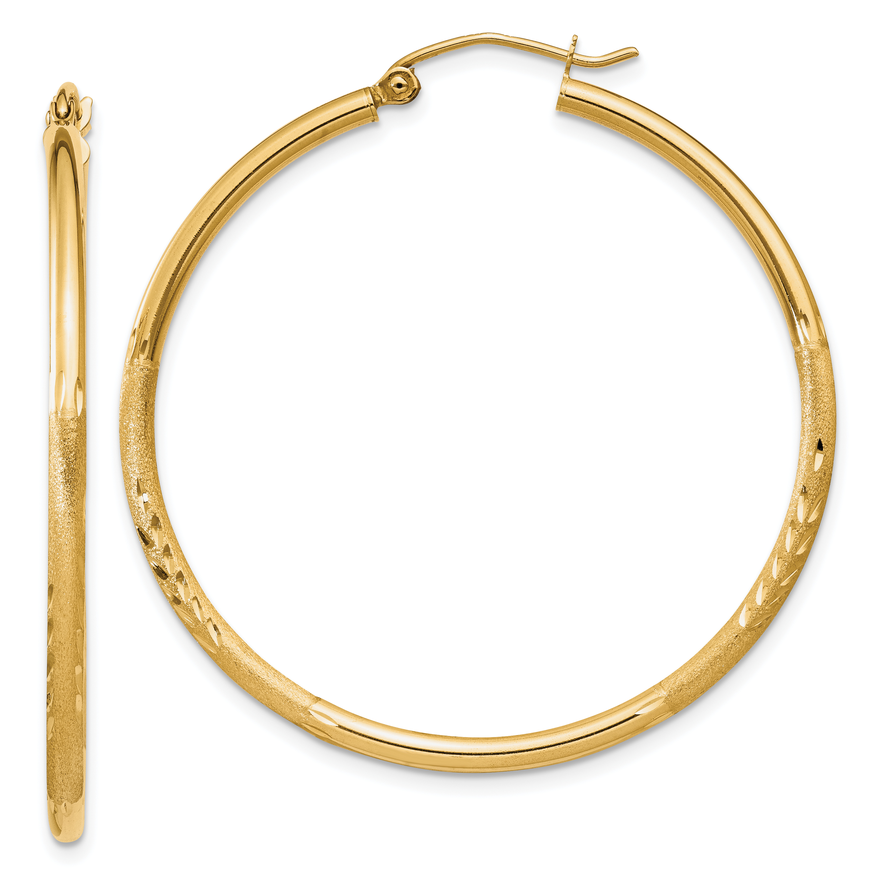  13 mm 10k Yellow Gold Satin and Diamond-cut Hoop Earrings  Unknown Friendly Weight 10K yellow gold - view 44
