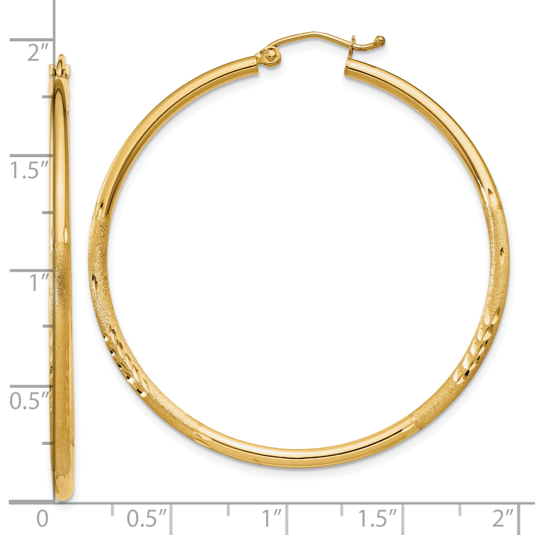  13 mm 10k Yellow Gold Satin and Diamond-cut Hoop Earrings  Unknown Friendly Weight 10K yellow gold - view 51